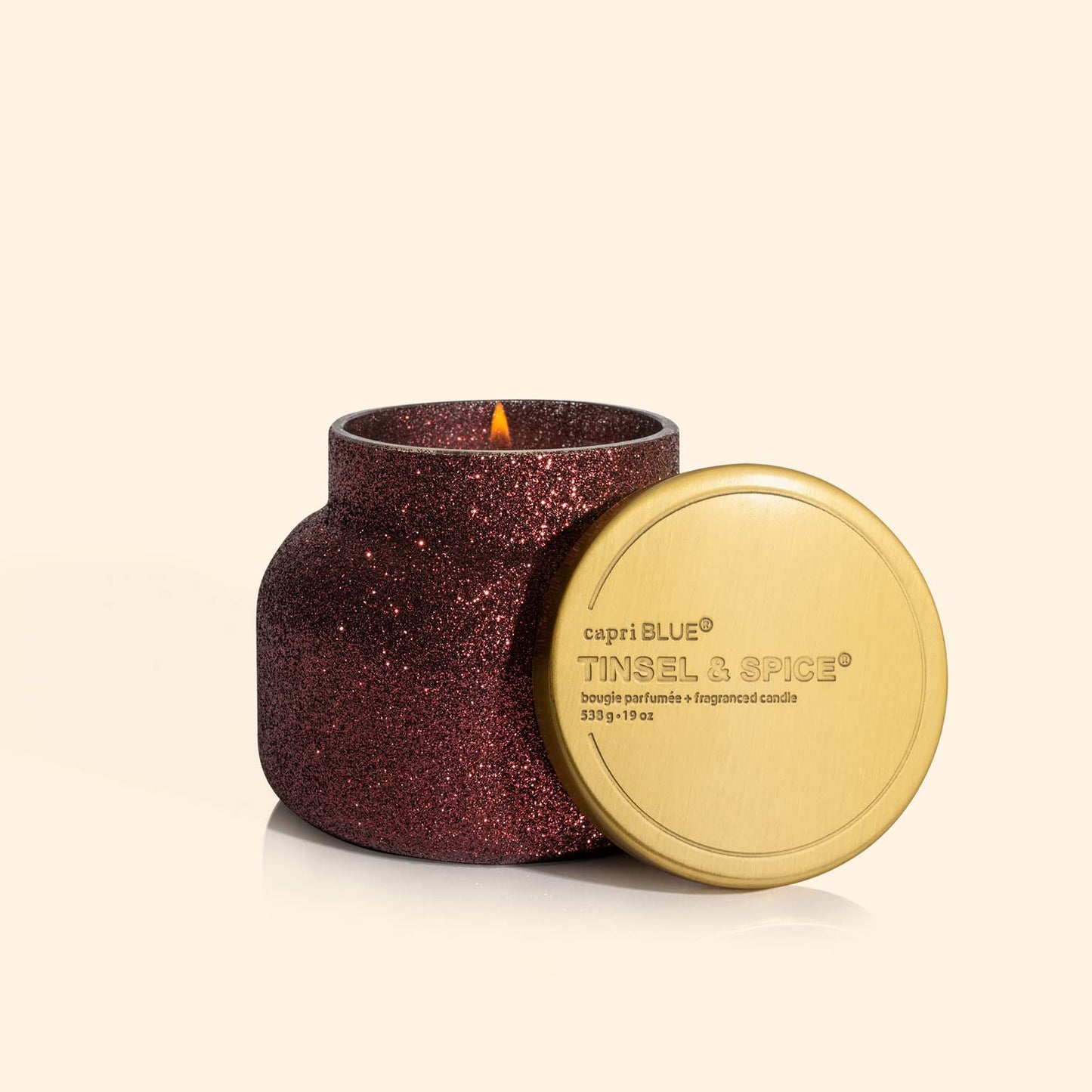 Capri Blue Signature Glam Jar Candle - Long Lasting Soy Wax Blend - Glitter Candles for Home Scented with Luxury Holiday Scents (Tinsel & Spice, 19 oz)