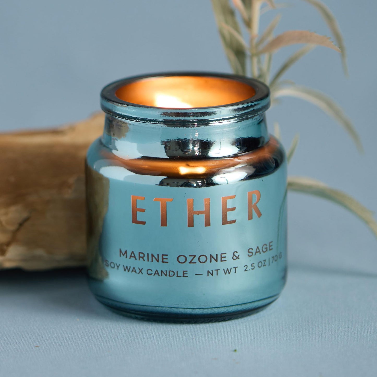 Paddywax Chroma Scented Candle with Lid in Reusable Metallic Etched Glass Jar, Clean- Burn Soy Candle with Approx. 14 Hour Burn Time, Marine – Ether, Ozone & Sage, 2.5 oz
