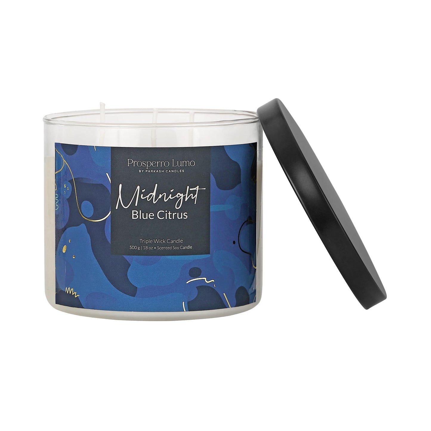 PROSPERRO LUMO by Parkash Candles Premium Scented Soy Wax Candle 500 gm 35-40 Hrs Luxury Aroma Therapy Triple Wick Votive Jar Candle | Scented Candles for Home Decor Gift Set (Midnight Blue Citrus)