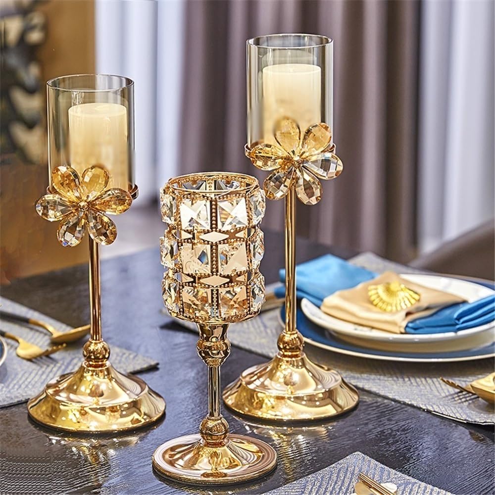 YUHUAWF Candle Holderss Candle Holders Wedding Centerpieces Metal Crystal Candlestick Holders Stand for Table Party Church Decor Decorative Candlestick(Small)