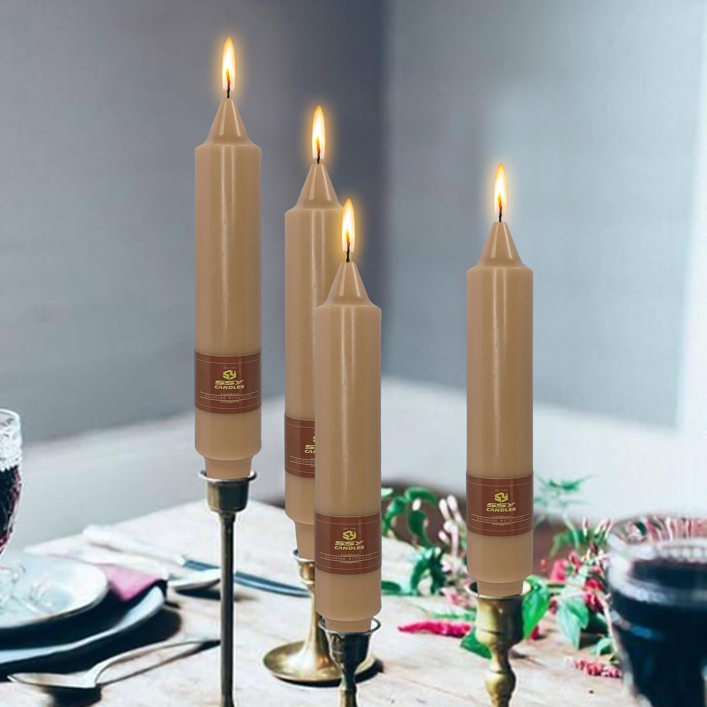 Taper Candle Smokeless Brown Tapered Candles 7 INCH Unscented Candle Sticks Cute Odorless Candles Easter Taper Candlestick for Home Dinner Wedding Party Women