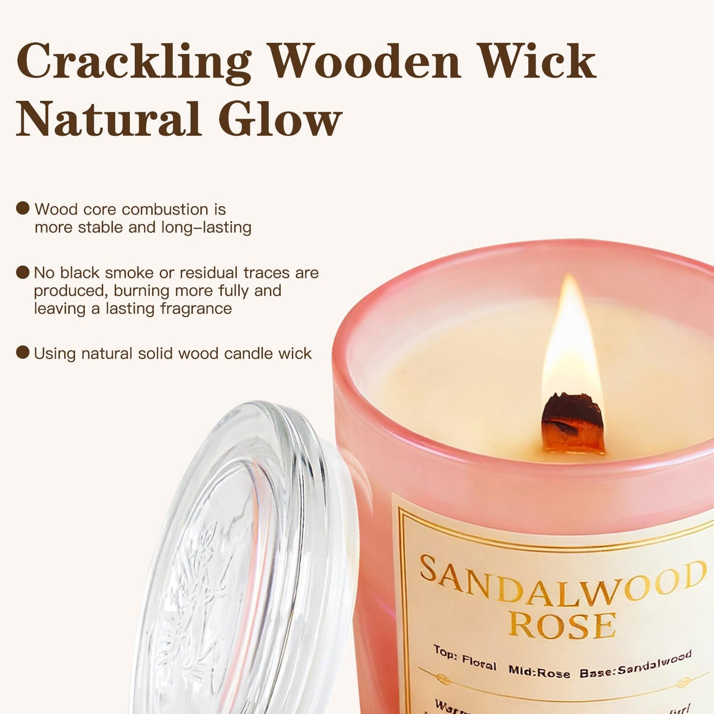 Scented Candles for Home, 2 Pack Wood Wick Sandalwood Rose Scented Candle,22.6 oz 150 Hour Long Burning Lasting, Natural Soy Wax Candles Gifts Set