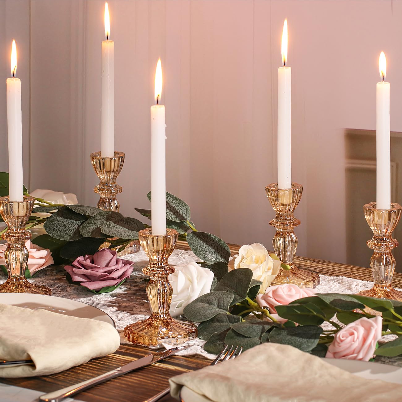 Simeitol Glass Candlestick Holders Bulk, 6PCS Gold Taper Candle Holders for Table Centerpiece, Gold Tall Candle Stick Holder Stand for Wedding Decorations, Birthday, Christmas Table Decor