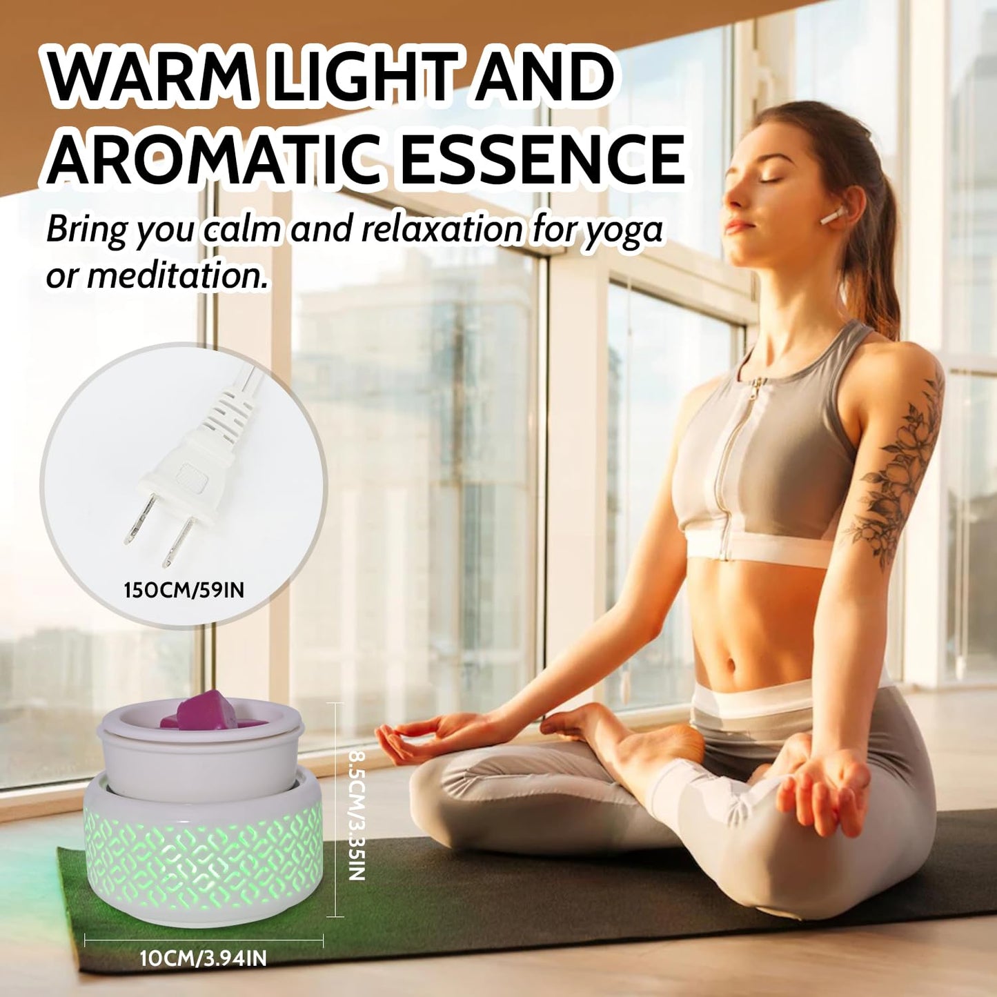 Ceramic Candle Warmer and Wax Melt Warmer with 7 Colors LED Night Light and 1 PC Silicone Liner,4-in-1 Electric Warmer for Jar Candle Wax Cube Essential Oil Coffee, Ideal Gift for Home Office Kitchen