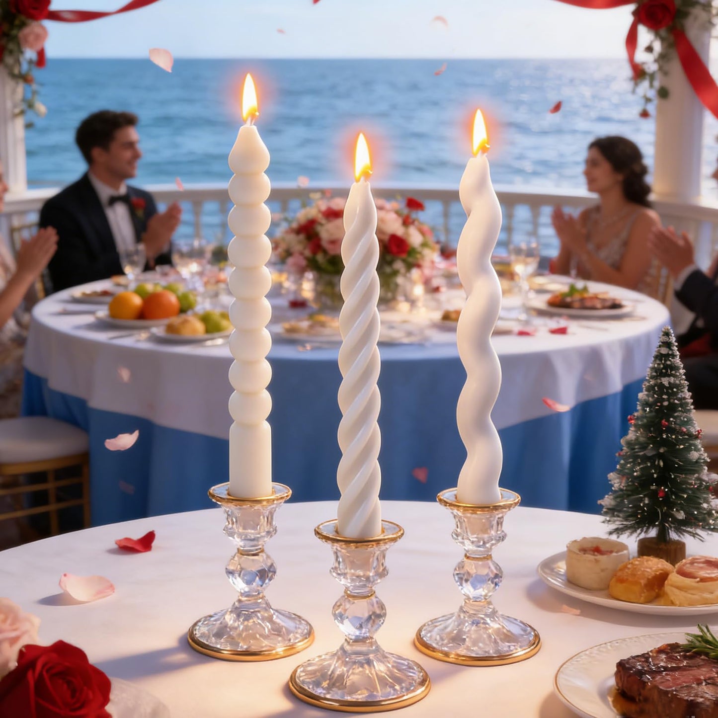 4 PCS 7.87 Inch White Spiral Taper Candle Twisted Long Wax Candles Wave Twisted Ribbed Candlesticks,for Christmas Holiday Valentines Day Wedding Dinner Spring Party Home Decor