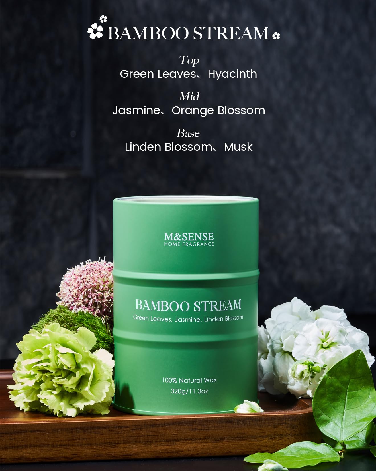 M&SENSE Bamboo Scented Candles Natural Non Toxic, Aromatherapy Candle for Stress Relief Meditation Relaxing, Housewarming Gifts for Women Men, 11.3oz 70 Hour Long Burning