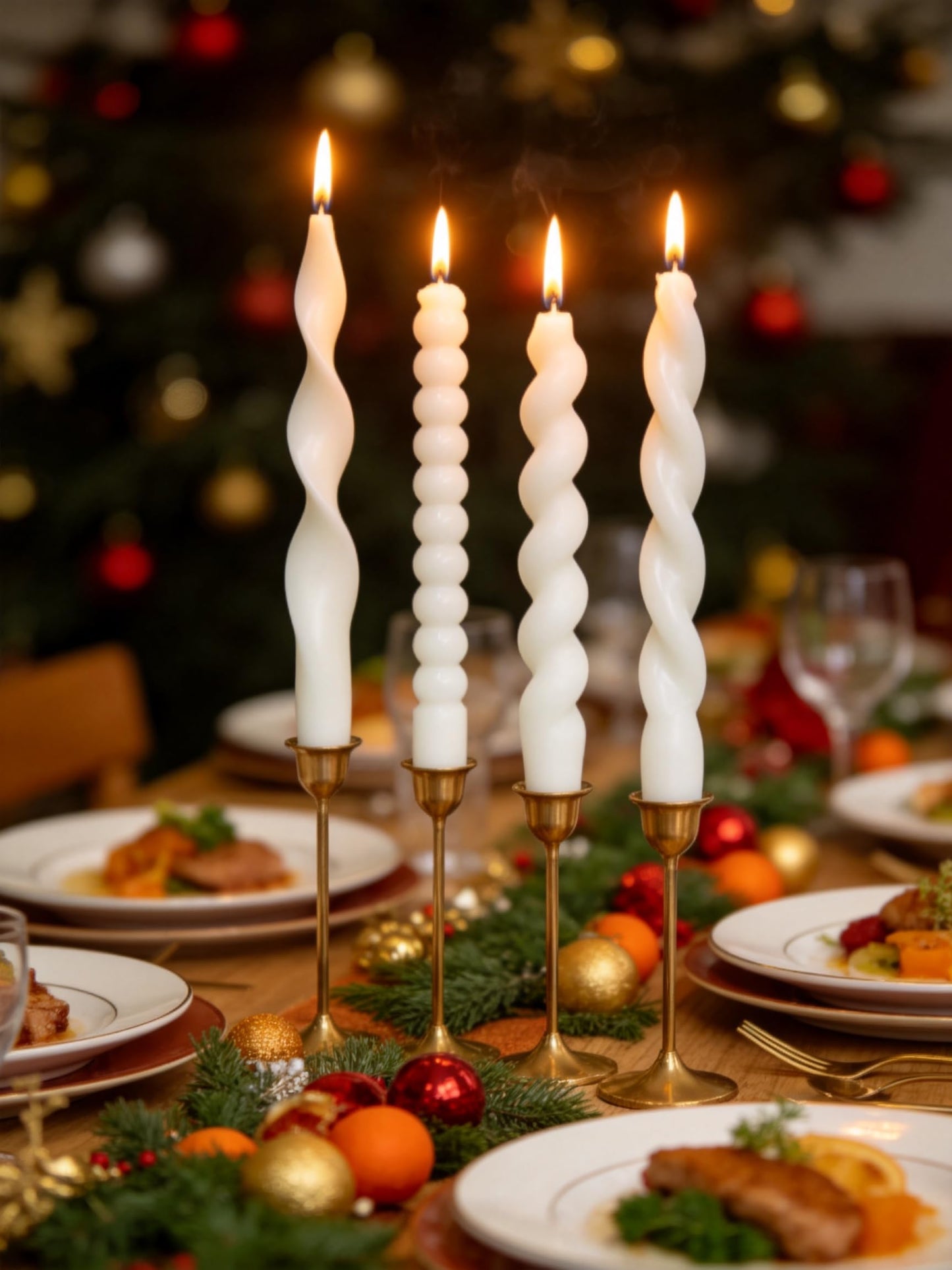 White Spiral Taper Candles Short Candle Unscented Smokeless Twisted Candlesticks for Christmas Table Decor Holiday Dinner Party-7.5inch-12pack
