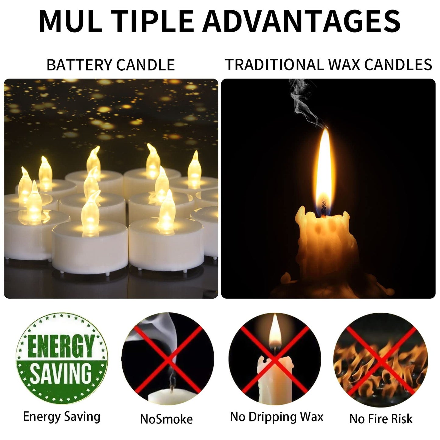 redfruit Flameless Tealight Candles: Battery - Powered Tea Light Candles,Bright Flickering Holiday Gift LED Electric Tealights Candles,for Seasonal & Festival Celebration. (50 Pack Warm Yellow)