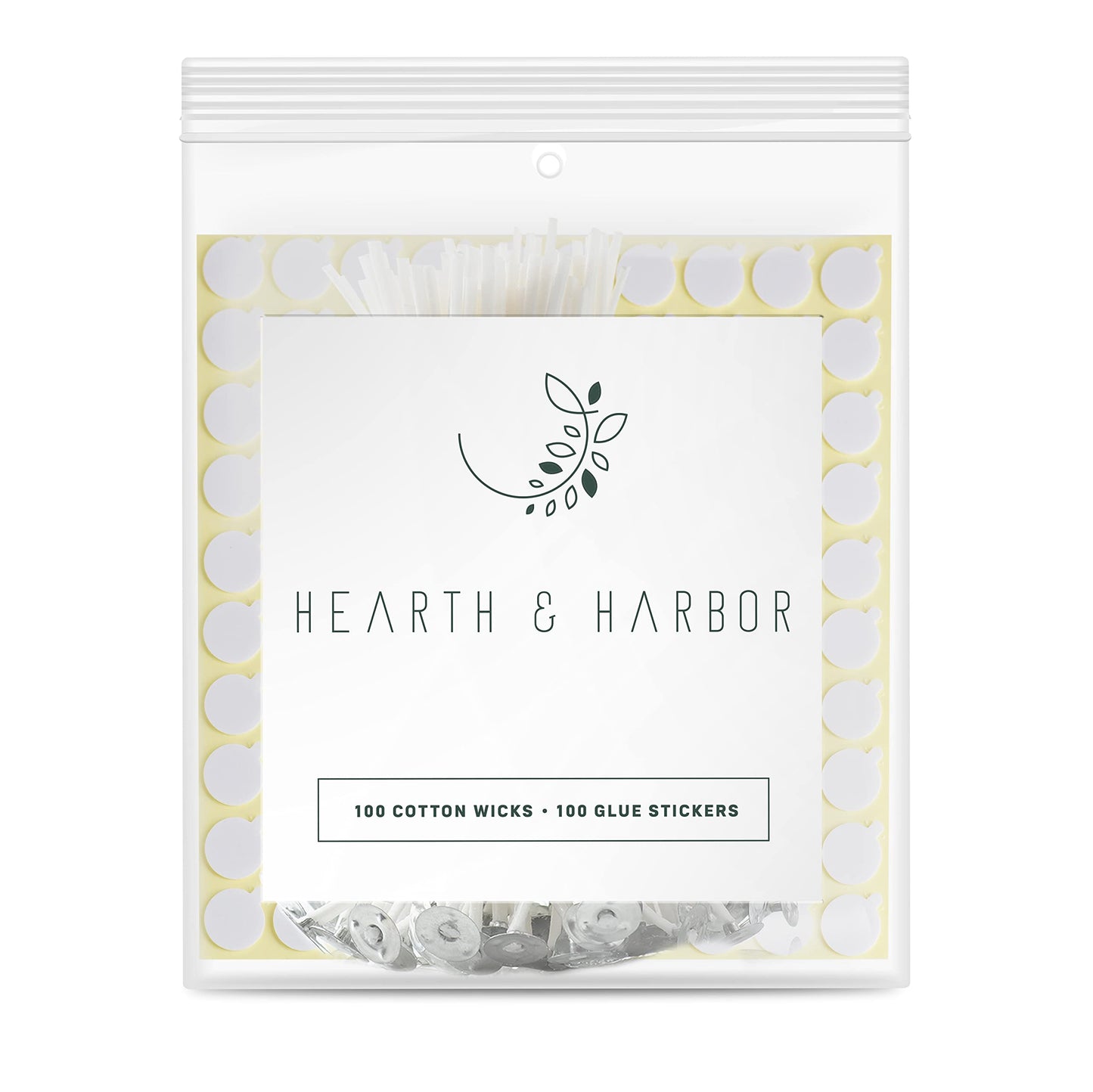 Hearth and Harbor Candle Wicks for Candle Making and Adhesive Candle Wick Stickers, 100 6-Inch Cotton Wicks + 100 Double-Sided Heat Resistant Candle Stickers