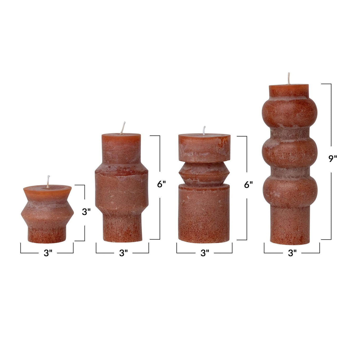 Creative Co-Op Unscented Totem Pillar, Spice Candles, 3" L x 3" W x 6" H, Orange
