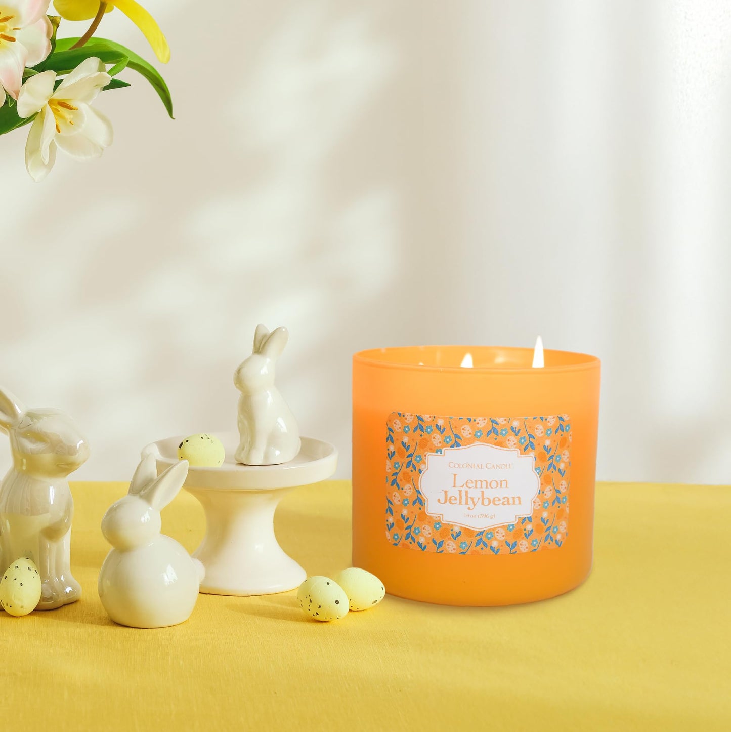 Colonial Candle Lemon Jelly Bean Scented Jar Candle, Easter Collection, 3 Wick, 14 oz - Up to 60 Hours Burn, Easter Candle, Made in the USA