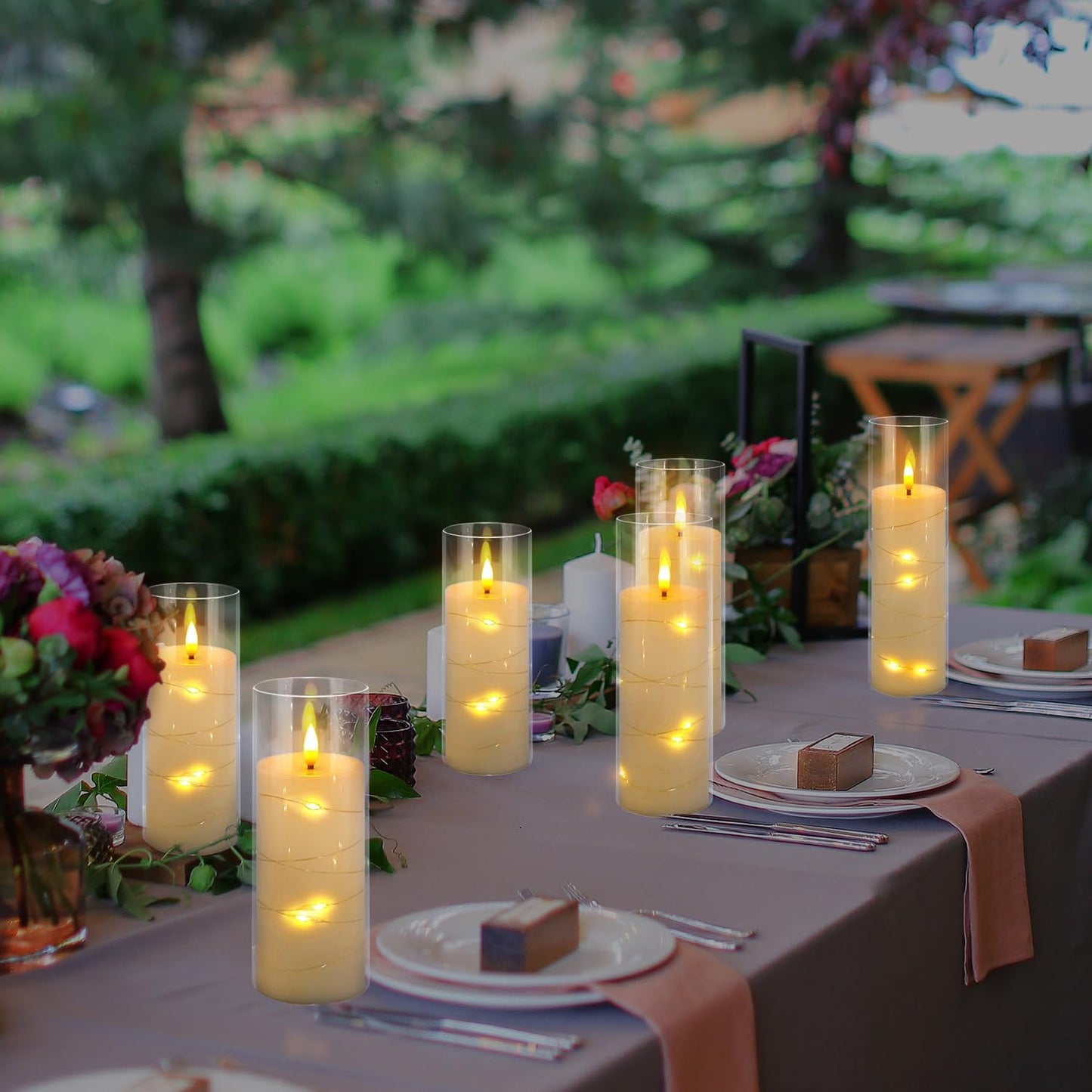12 Pack Acrylic Flameless Candles,with Embedded Star String, Battery Operated Candles Flickering LED Pillar Candles with Remote Control and Timer, Ideal for Indoor/Outdoor Decor,Wedding,BBQ and Gift.