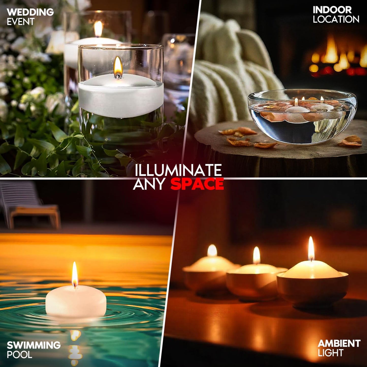 Candle Charisma White Floating Candles 3 Inch (Set of 24) – 8-Hour Dripless, Smokeless Burn with Natural Flickering Flame – Perfect for Weddings, Centerpieces, Pool Nights & Special Events