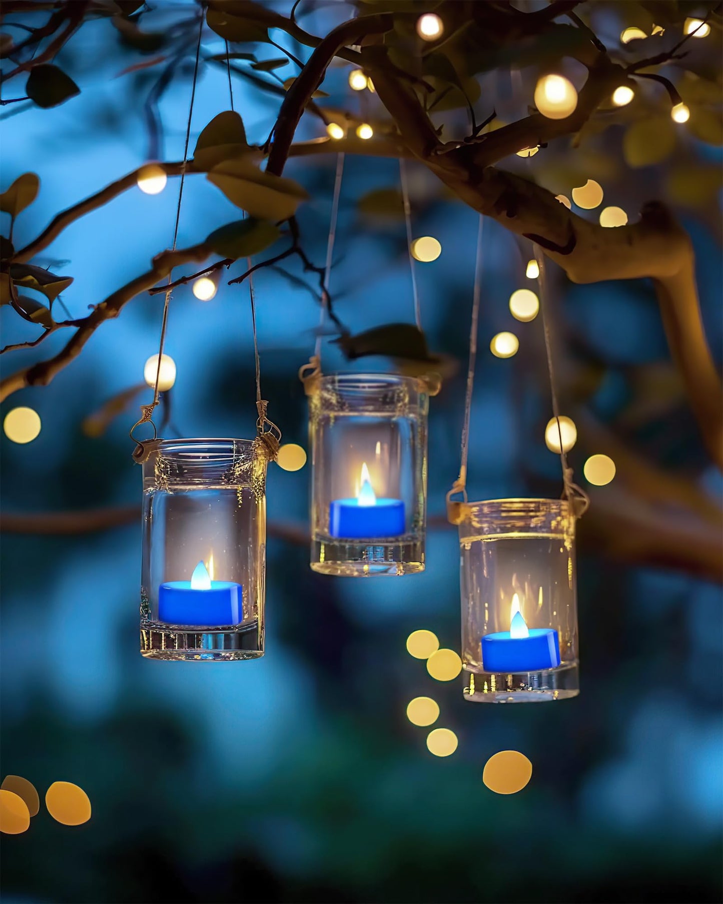 BEICHI Flameless Candles, Battery Operated LED Tealights Votive Flickering for Party Halloween, Christmas, Wedding- 24Pack, Blue Light