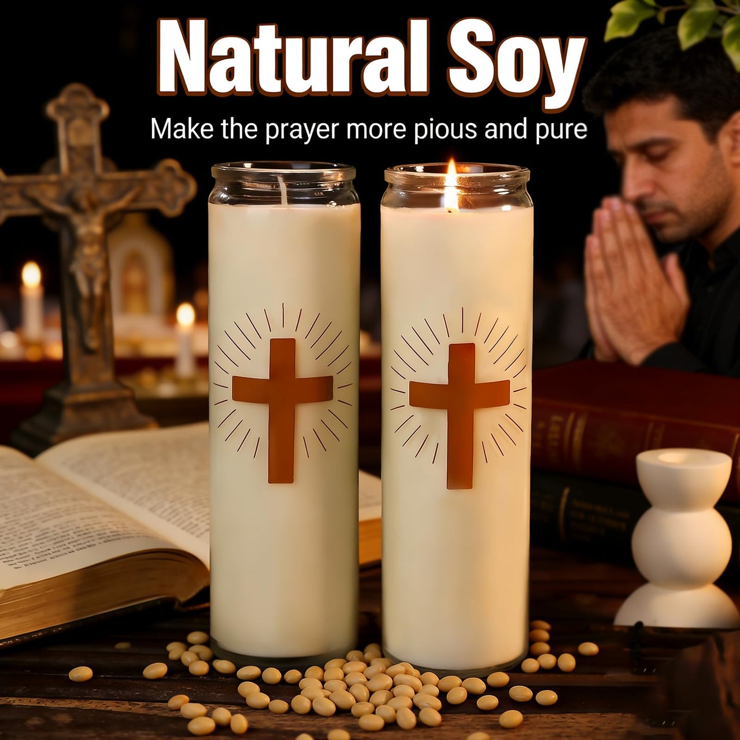 Soy Wax Prayer Candles, 6 Packs, 9 Day Memorial Candles with 120 Hours Long Burn Time, Unscented Devotional Candles for Vigils, Blessings, Spiritual, Ceremonies, Emergency
