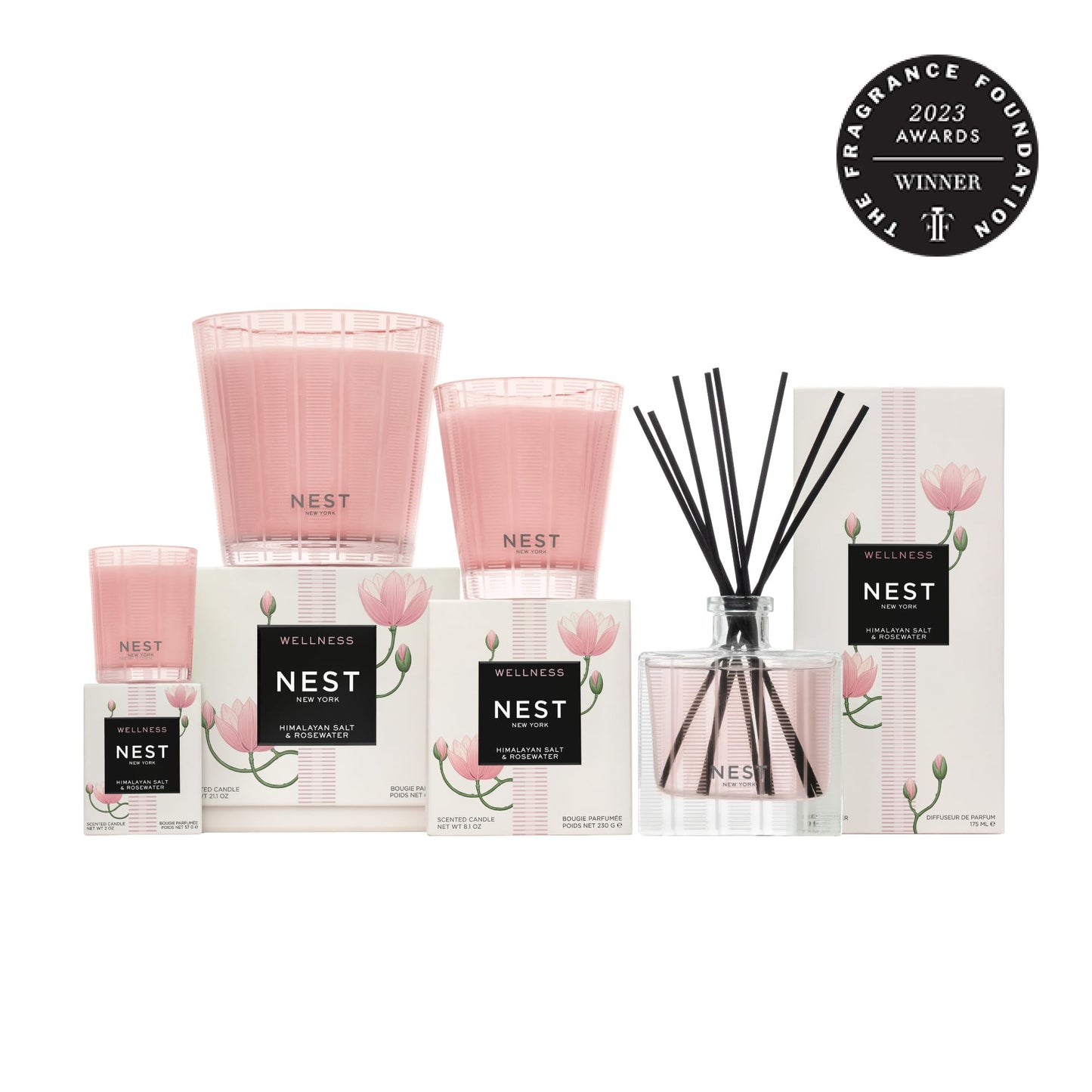 NEST New York Scented 3-Wick Candle, Himalayan Salt & Rosewater - 21.2 oz - Up to 100-Hour Burn Time - Reusable Glass Vessel