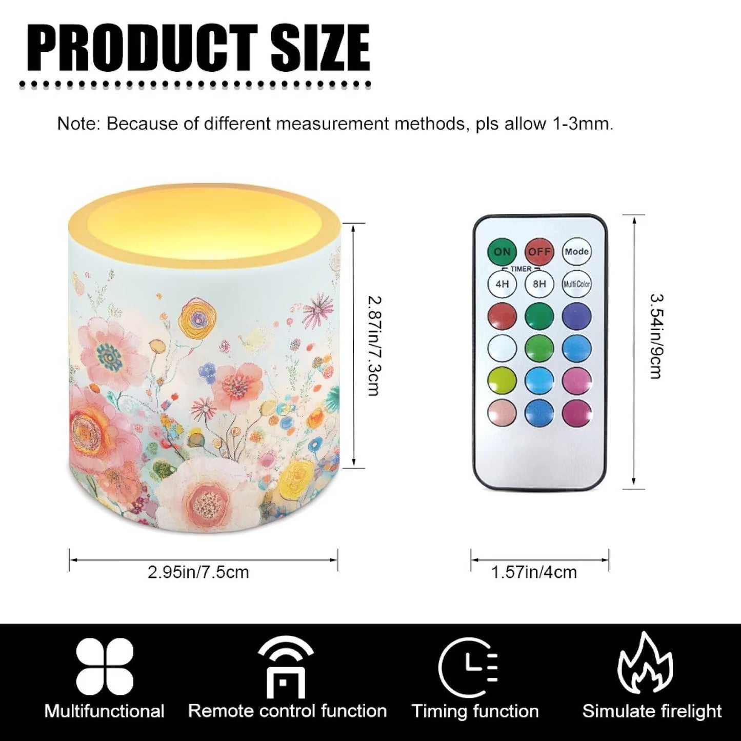 Cozeyat Wildflower Flameless Candles 4 Pack Battery Operated LED Pillar Candles with Remote Control Timer Waterproof for Indoor Outdoor Use