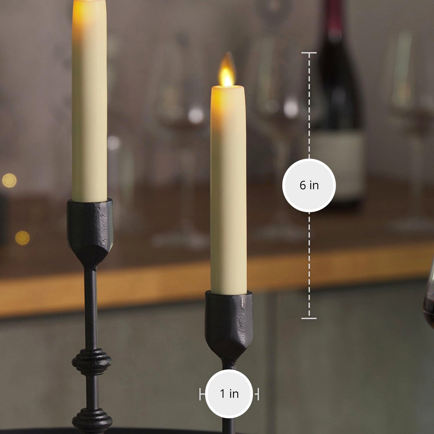 Luminara - Flameless Battery Operated Taper Candle - Ivory - Pack of 2-1x6 inch - LED Flickering Flame - Realistic Safe for Home Kids and Pets
