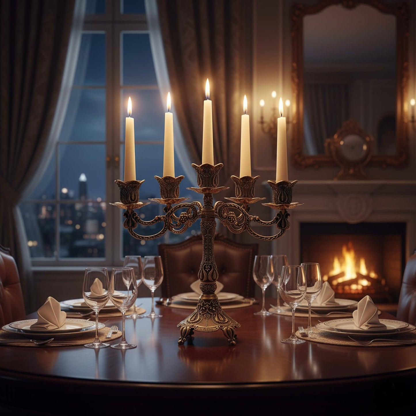 5-Candle Candelabra Metal Candlestick Holder Home Decoration for Weddings, Churches, Halloween, Christmas, Birthday, Wedding, Valentine's Day (A-Bronze*2)