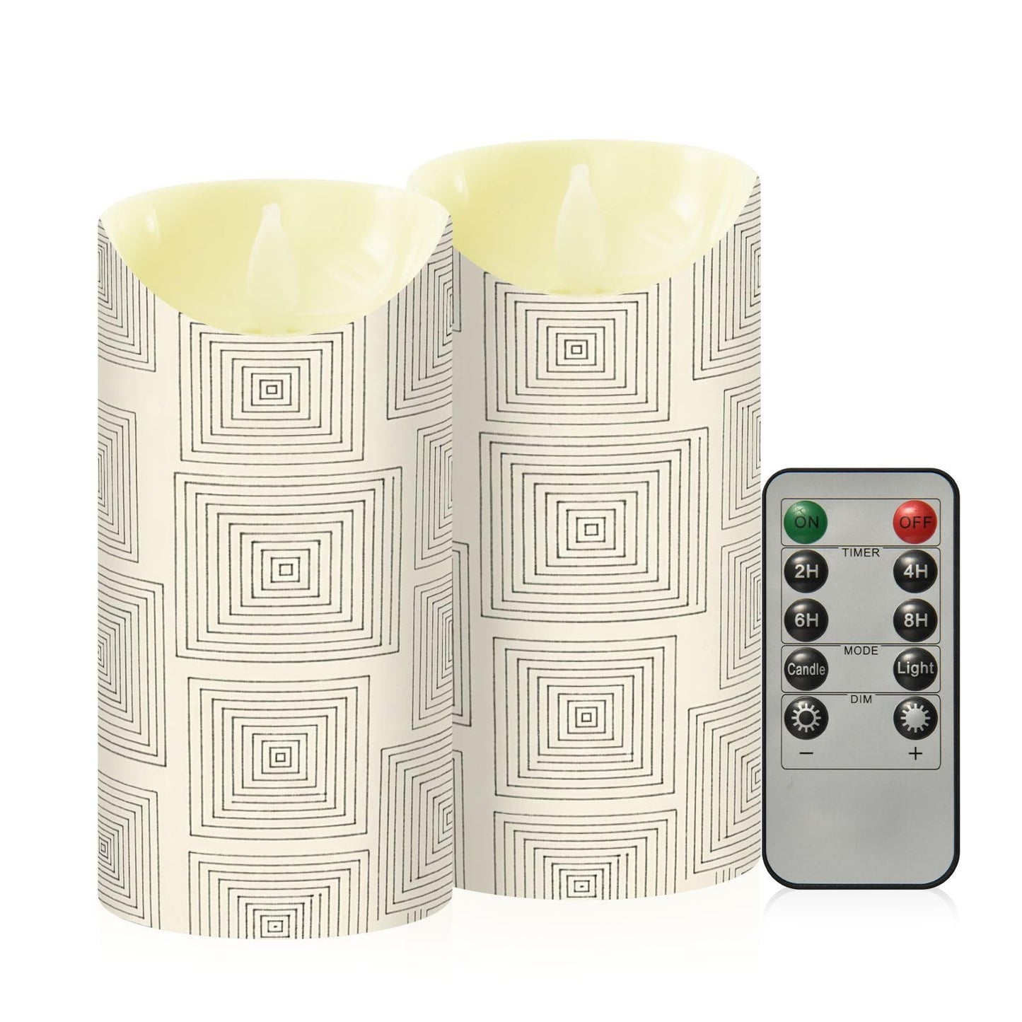 Gravopti Square Lines 2 Pack Flameless LED Pillar Candles with Remote & Timer, Battery Operated, Flickering Wax Candle for Wedding, Romantic Home & Party Decor