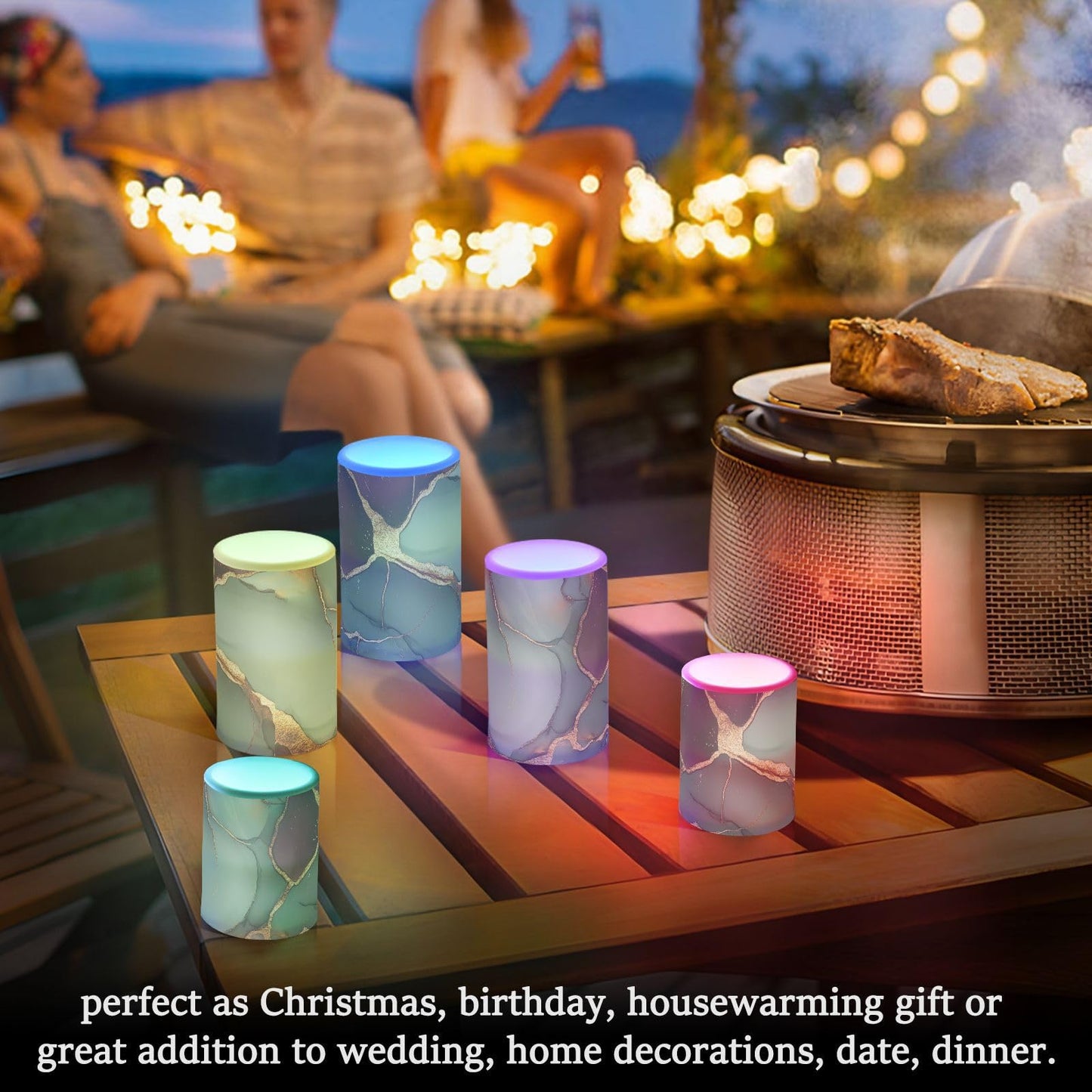famyily Marble Burgundy Sage Green Flameless Candles Flameless Candle Lantern with Timer for Outdoor 4" 5" Set of 2