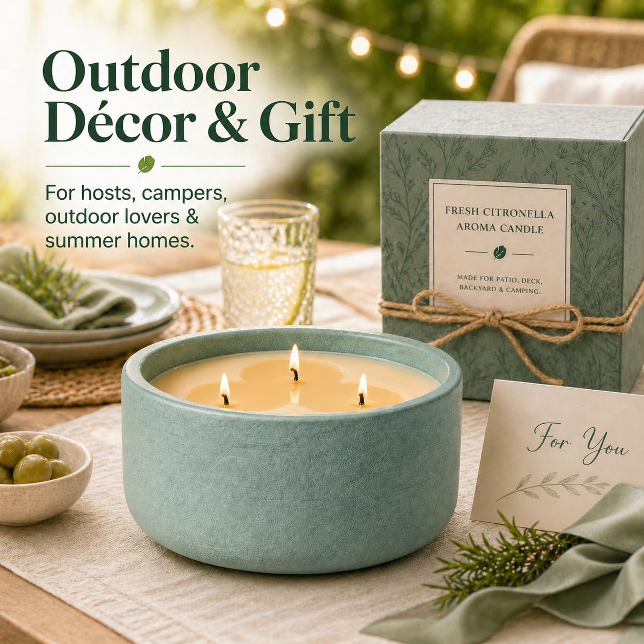 Large 20oz Scented Candle - Citrus & Mint, 3 Wick Non Toxic Soy Candles Indoor, Green Decorative Ceramic Jar Candle for Women, Men, Patio, Home, Bedroom, Bathroom, Living Room
