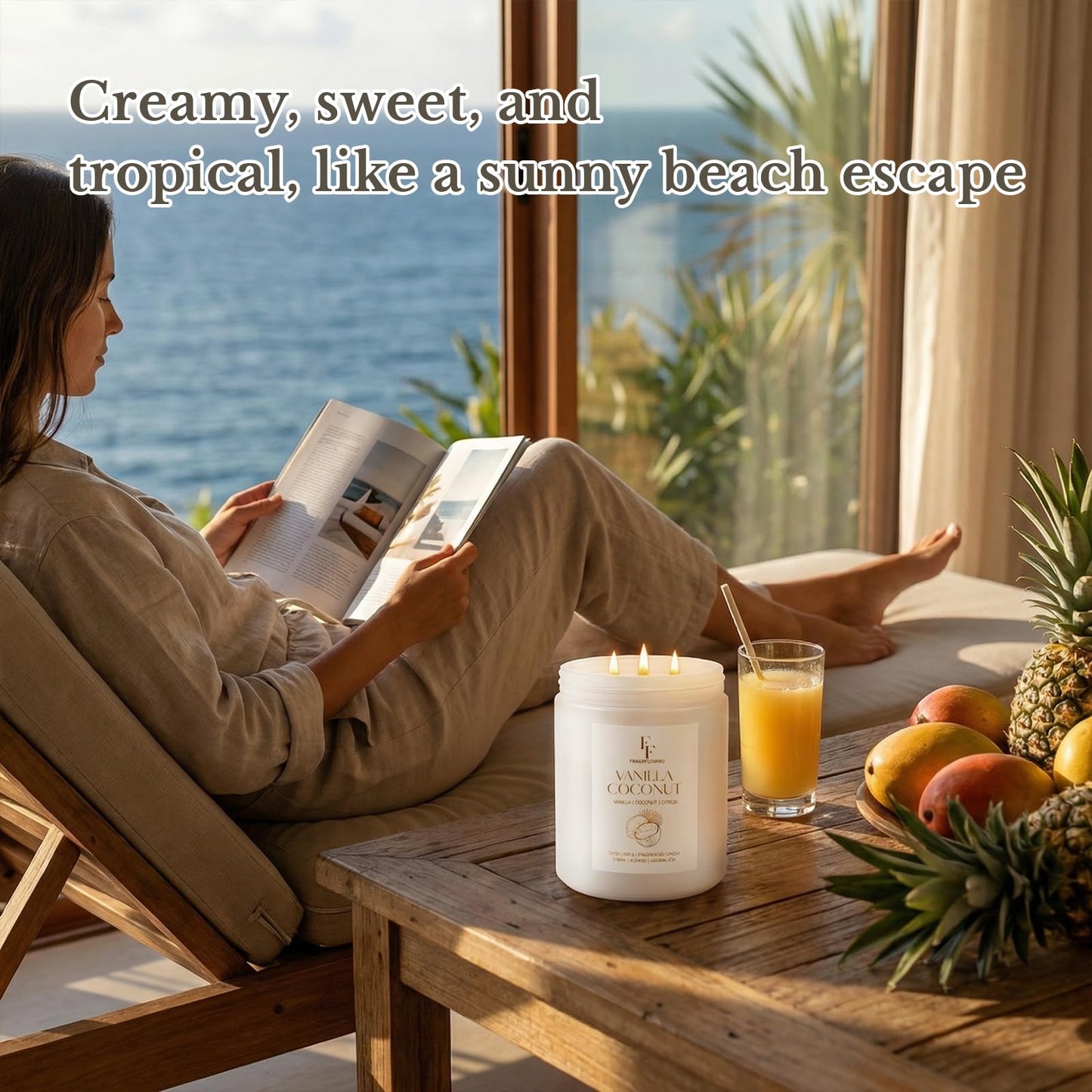 Vanilla Coconut Large Scented Candle, 3-Wick 22oz Long Lasting Scented Candle, Natural Soy Wax Aromatherapy Candle for Home, Candle Gifts for Women Men