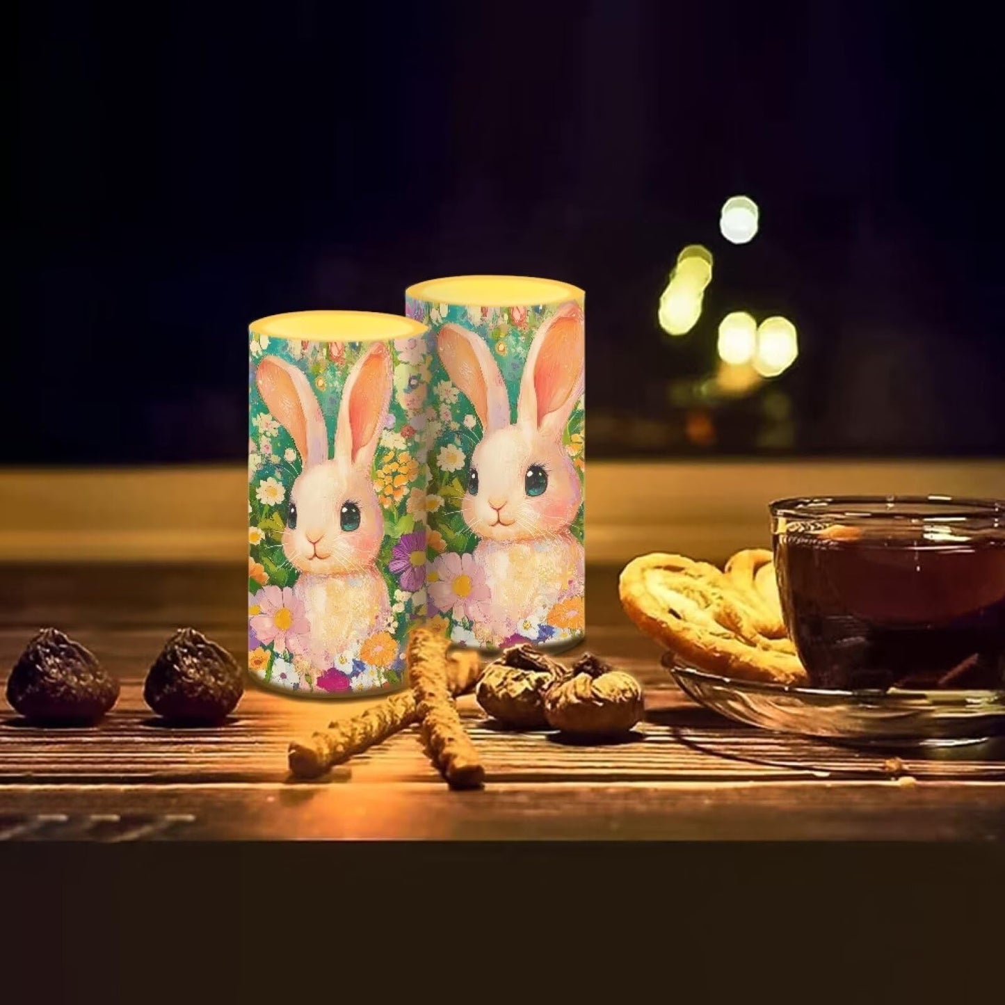 Luarisgur Flameless Candles LED Easter Rabbit Daisy Decorative Candles Battery Operated Ornage Flickering Candles with 18-Key Remote Timer Pillar for Home Living Room Party Table Decorations Green