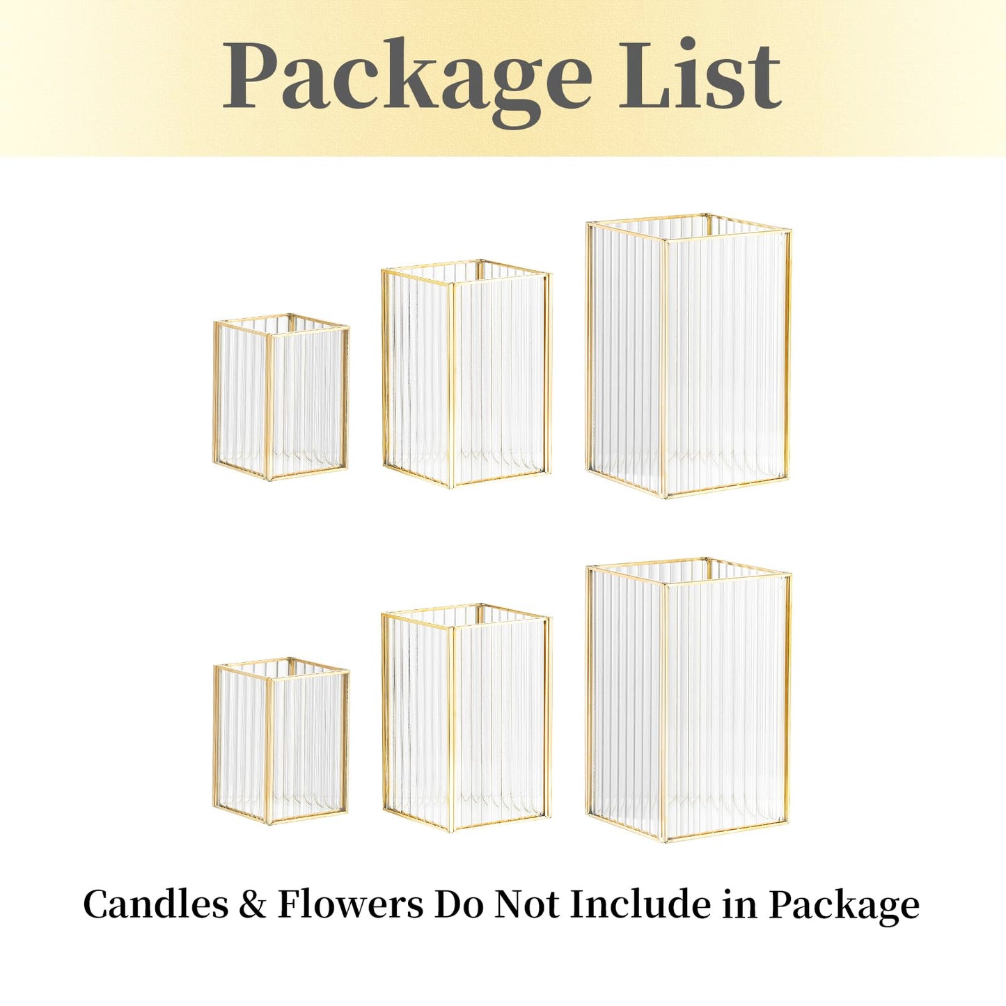 Hewory Gold Hurricane Candle Holder: 6 PCS Ribbed Hurricane Glass Candle Holders for Pillar Candles, Square Pillar Candle Holders for Table Centerpiece Wedding Christmas, Home Decor for Kitchen Patio