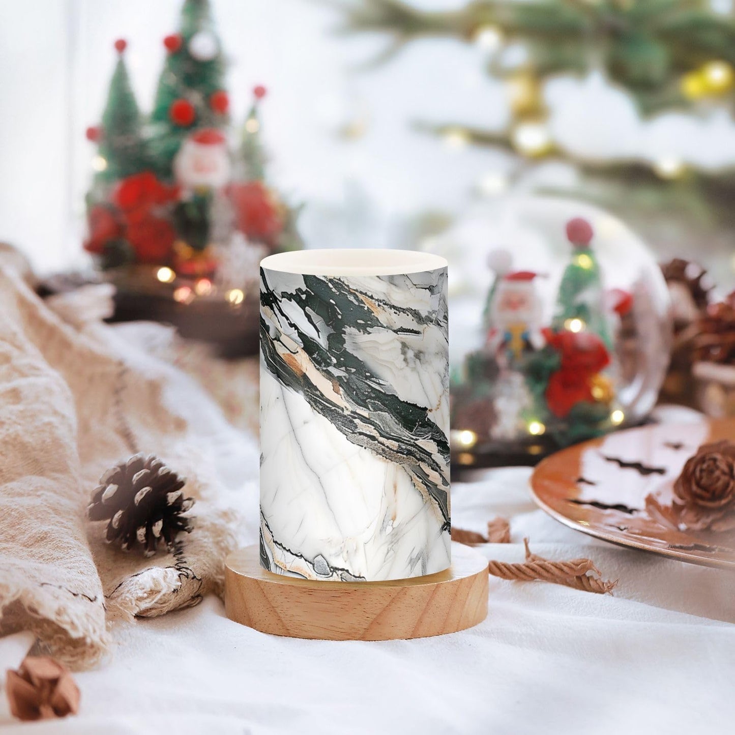 ALAZA Marble White Gray Marble Flameless Candles Flickering LED Candles with Remote Timer Battery Operated Pillar Candles Set of 2 for Dinner Holiday Decor