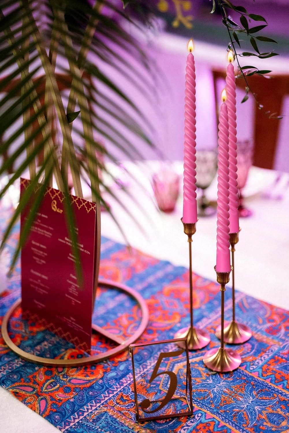 20 Pack 10 Inch Hot-Pink Spiral Taper Candles for Christmas and Holiday Home Decoration, Unscented Dripless Twisted Candlesticks for Dinner Party Wedding Valentine's Day