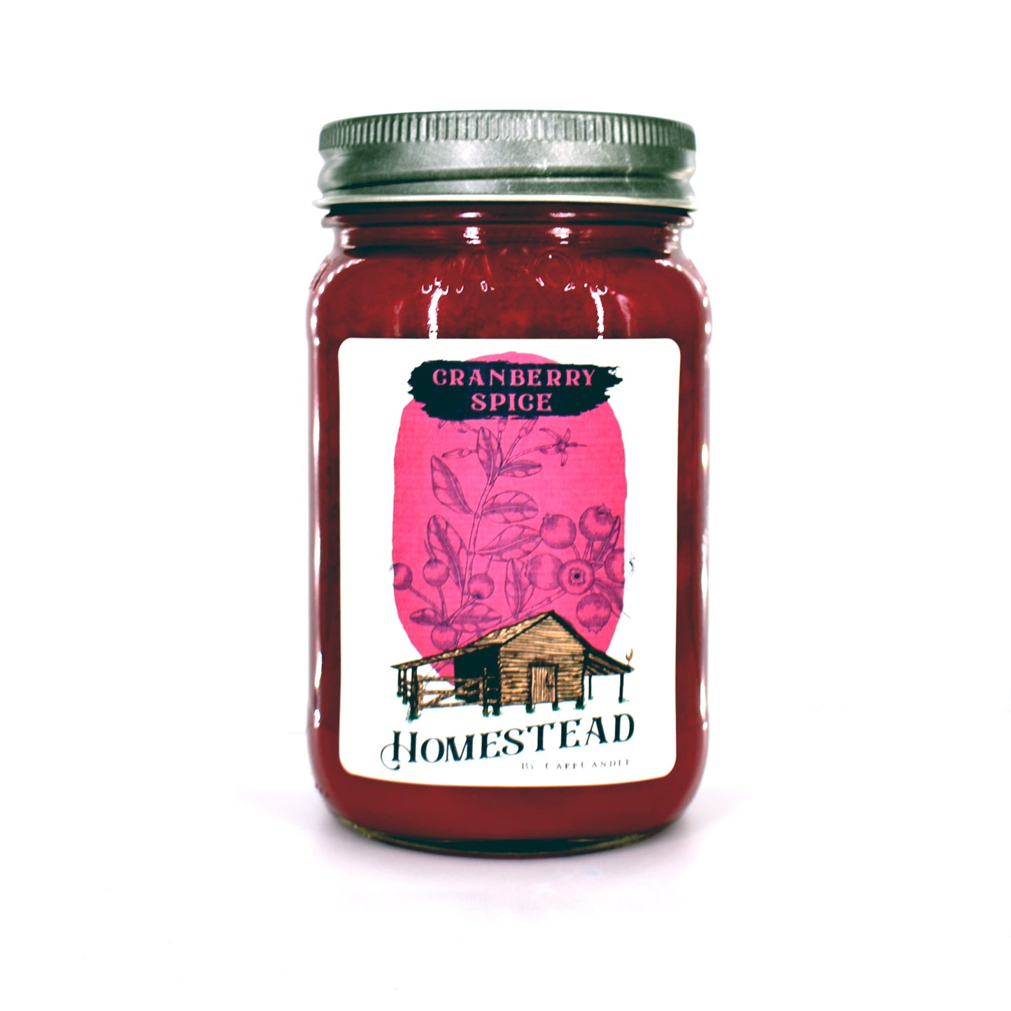 Cape Candle Homestead Soy Candle Wax, Cranberry Spice Scent | Fresh Lemongrass & Herbal Fragrance | Hand-Poured Mason Jar with Pewter Cap | Home Decor Ambiance Soy Wax Accessories | Mason Jar, 16 Oz