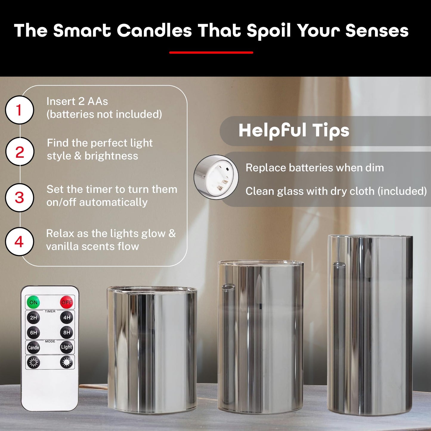 LinYang International Vanilla Scented Flameless LED Candles with Remote & Timer, Real Wax Flickering Pillar Candles in Glass,Battery Operated,for Home Decor,Spa,Gifts,Weddings,Holidays,Set of 3,Gold