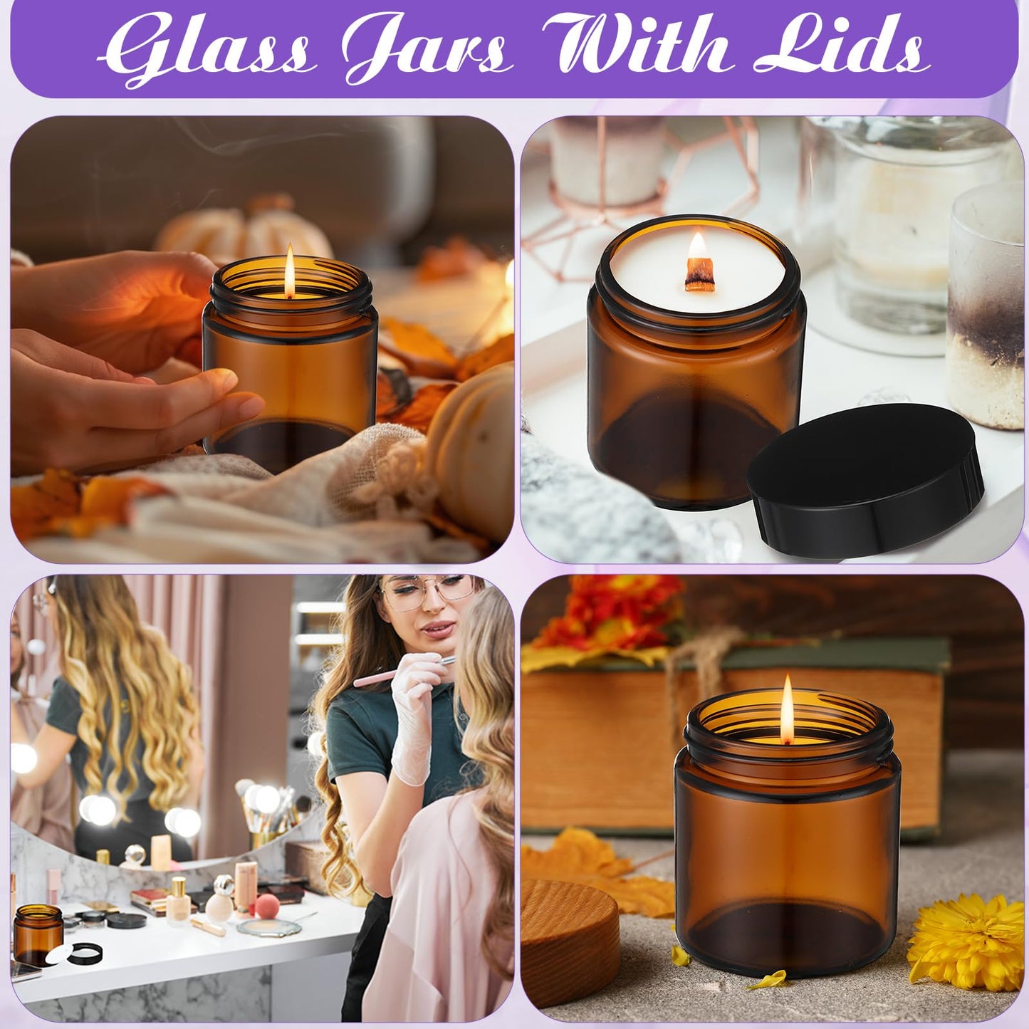 36 Pcs 4 oz Glass Jars with Lids, Clear Candle Jars with Black Lids Round Empty Candles Container Tins Candle Making Storing Lotions Spice Powder Liquid Sample Makeup (Amber)