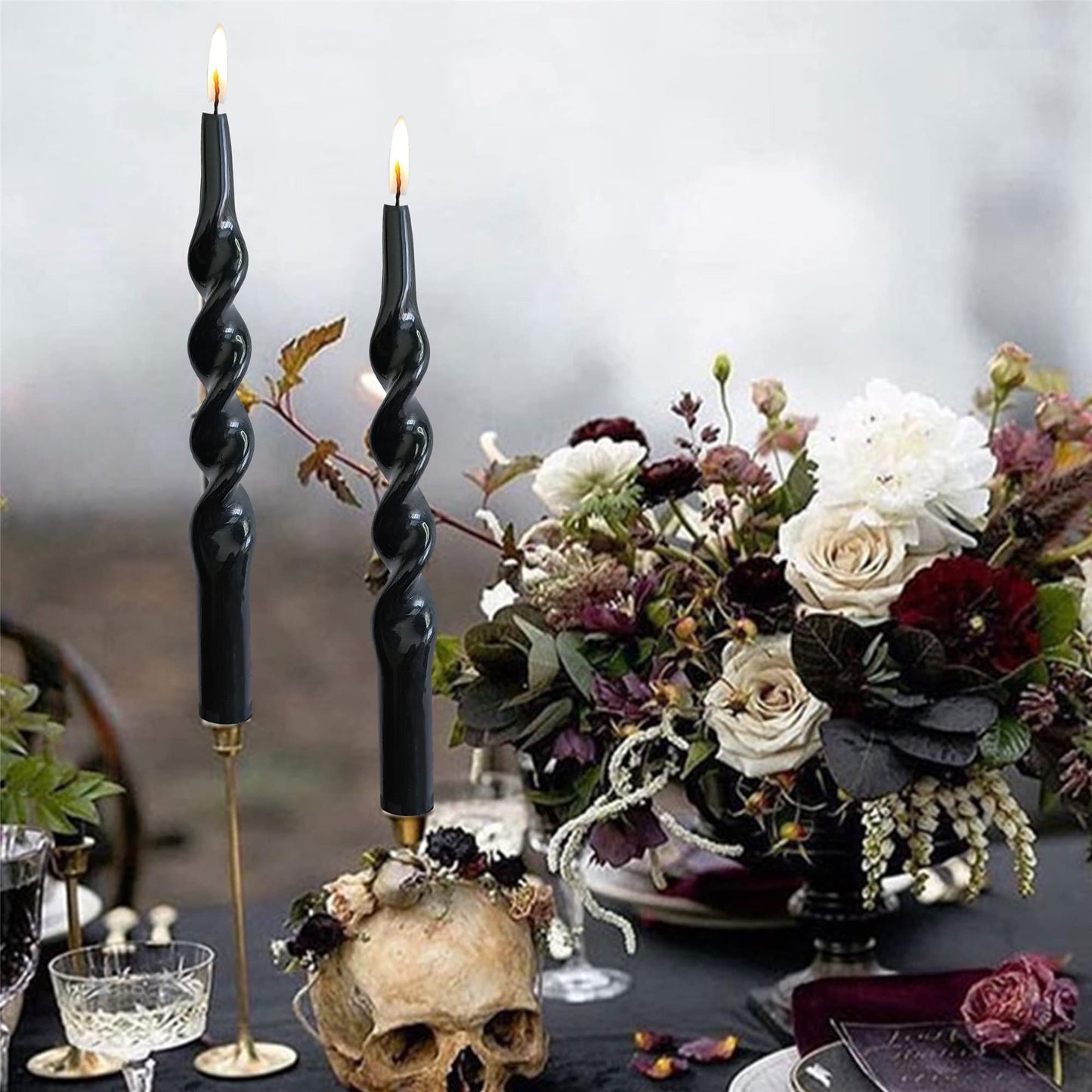 Gedengni Black Candle Sticks Tapered Candles - 2pcs Tall Twist Candlesticks Long Spiral Taper Candle Religion Tapers Candle for Dinner Decor Housewarming Gift Idea 10 Inch,1D-Black