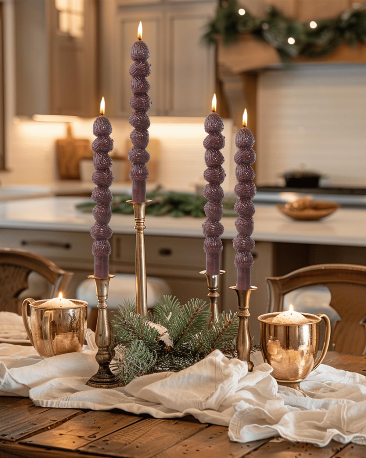 Ivory Taper Candle 10 Inch Pinecone Candlesticks Rustic Decor Unscented Dripless Tapered Candle Set for Christmas Decor Party,4 Pack