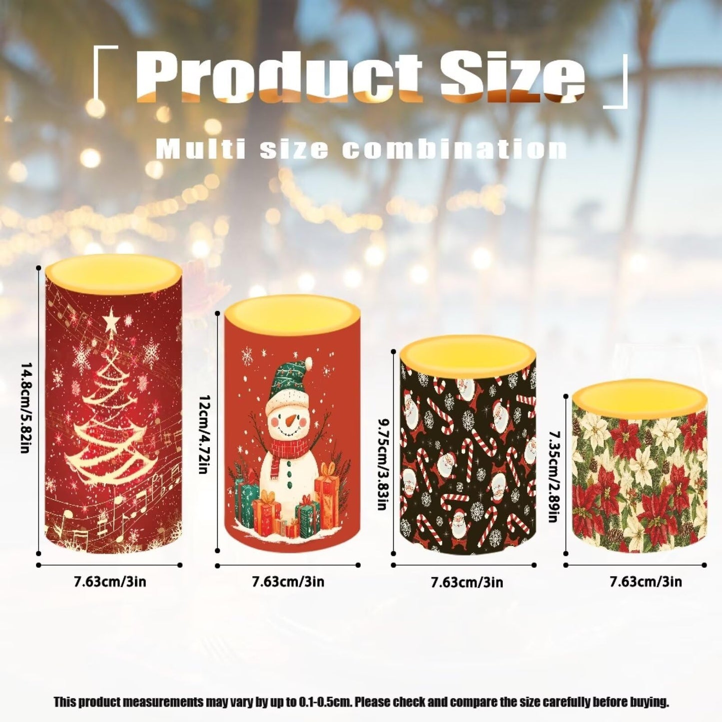 NETILGEN 4 Pcs Flameless LED Pillar Candles with Timer Remote for Indoor Outdoor Christmas Holiday Decoration Snowman Poinsettia Flowers Print