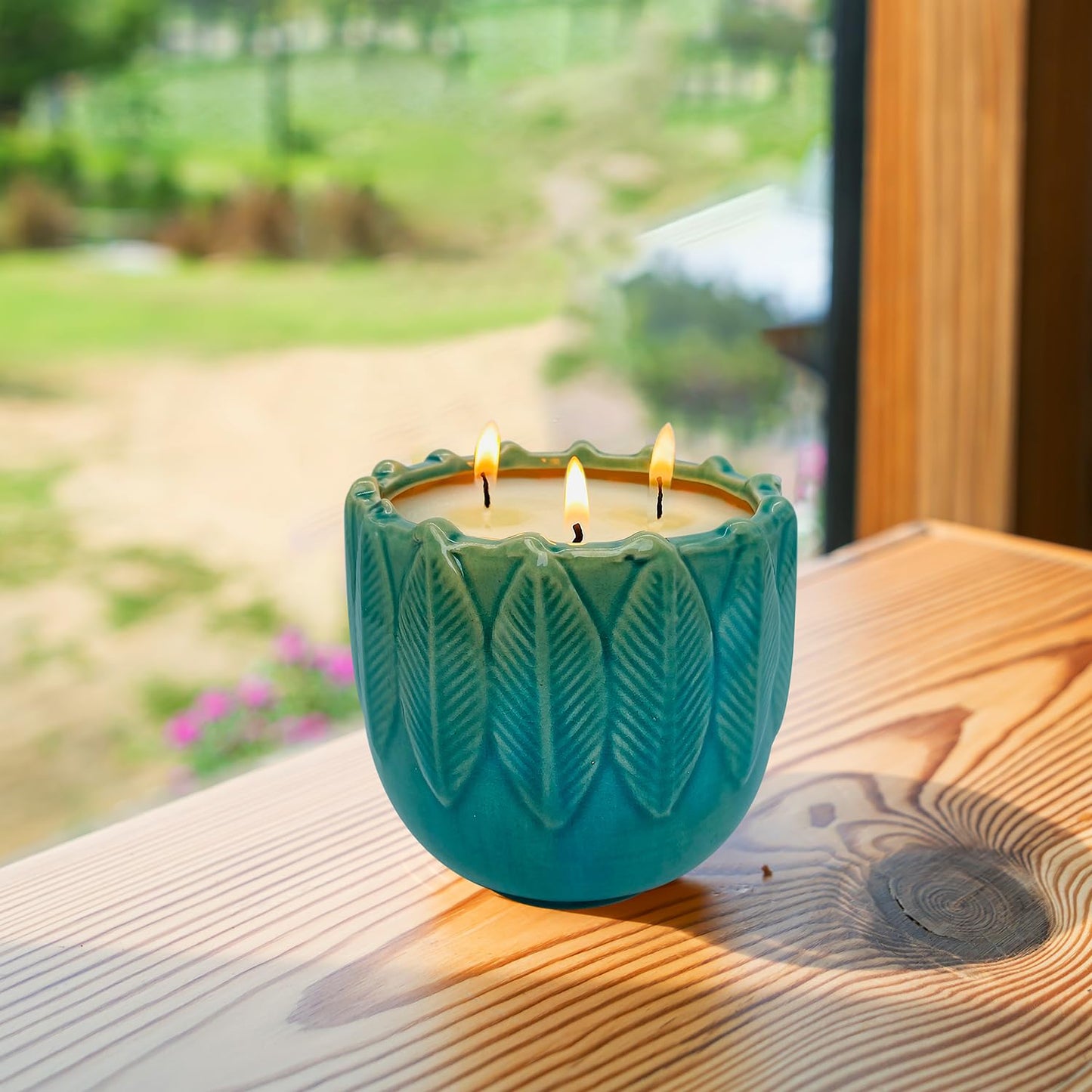 Exquisite 3-Wick Scented Candles, 20oz Natural Soy Wax in Ceramic Jar - Creamy Vanilla Aromatherapy & Citronella Outdoor Bug Repellent, 80H Long-Lasting Smokeless Candles for Home Decor Gift