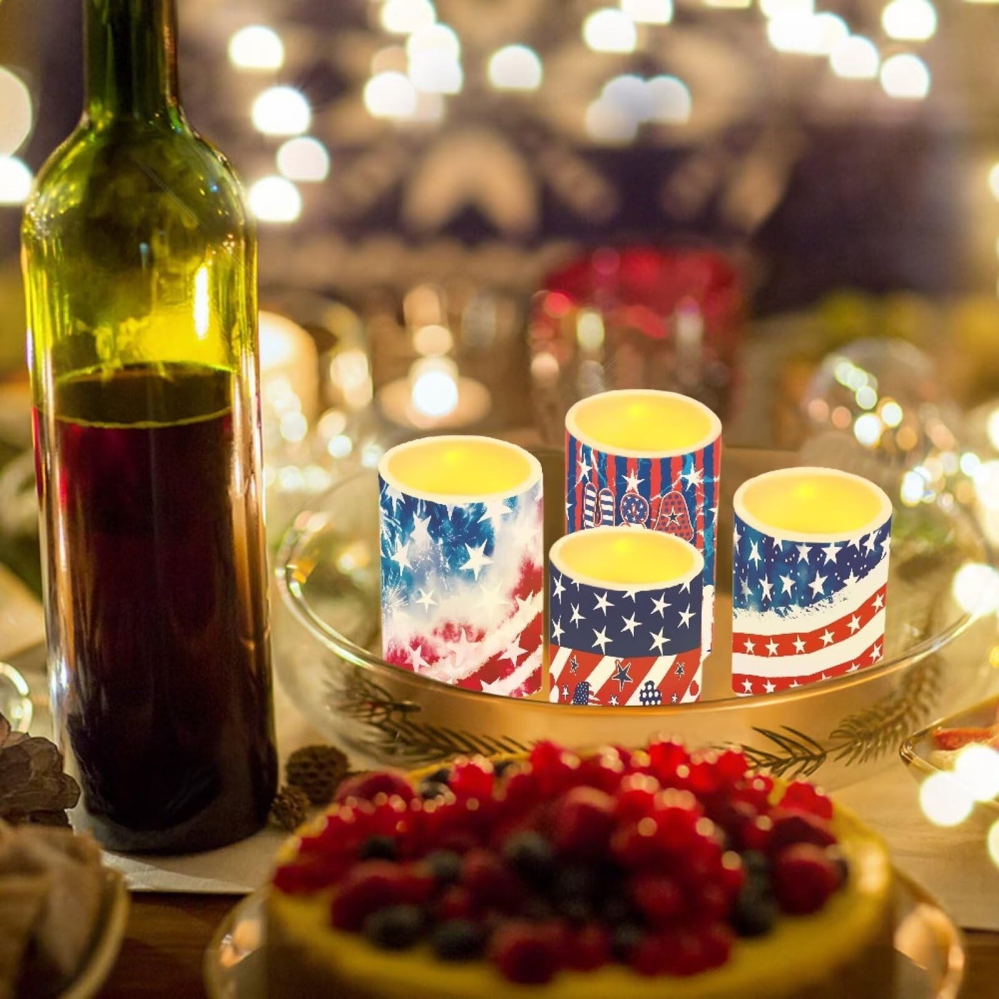 NETILGEN American Flag LED Flameless Candles Set Battery Operated Pack of 4 with Remote Control Timer Dancing Flame Pillar Candles for July 4th Independence Day Decoration