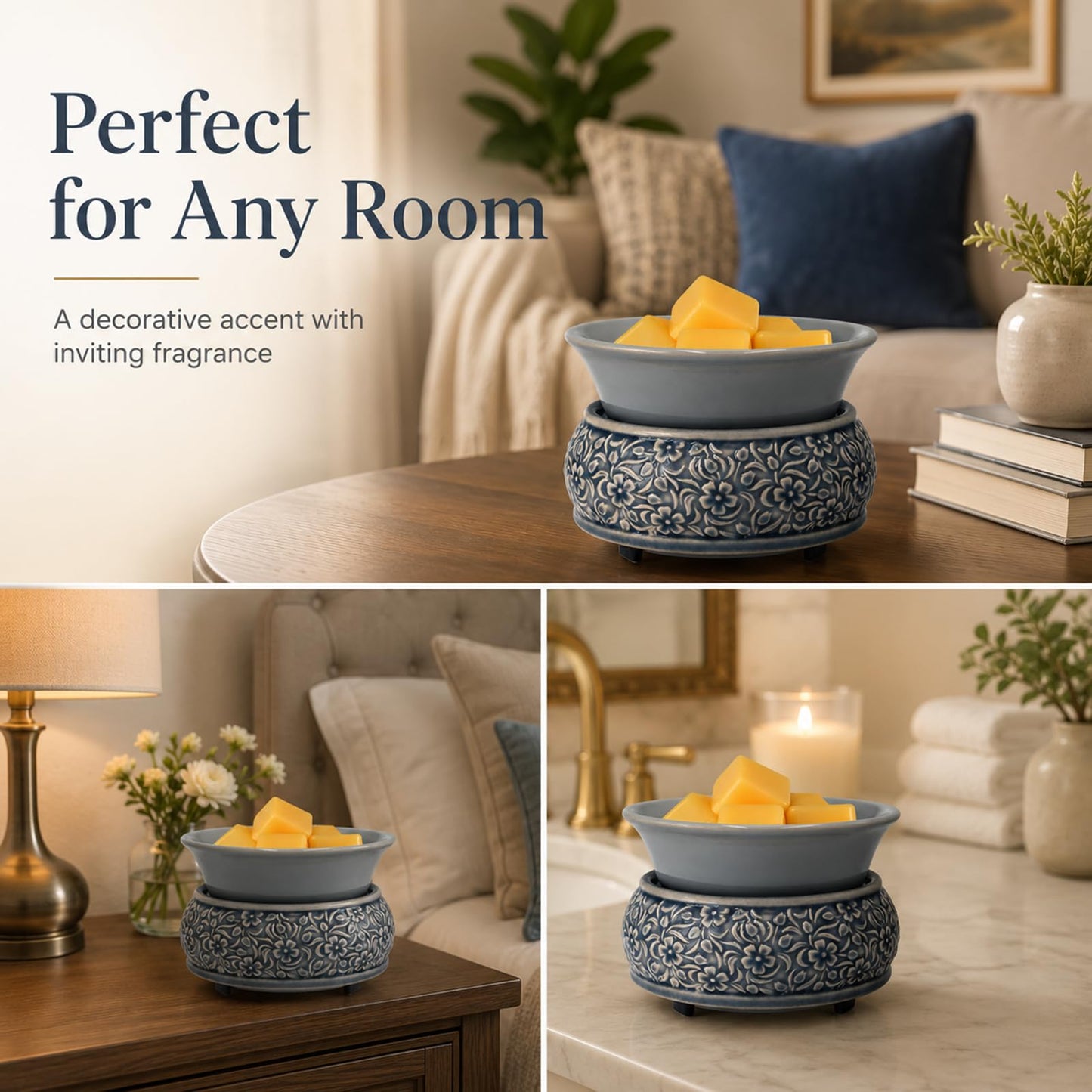 mocosa Wax Melt Warmer for Scented Ceramic Candle Warmer Home Fragrance Wax Burner for Mom Women(Blue)