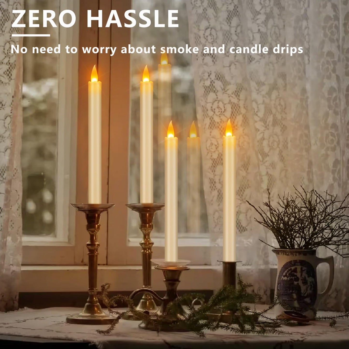 wemarry Flameless Taper Candles 10" Dripless Battery Operated Candle with Remote Timer, 6 Pack Christmas Window Candles, 400+ Hours by 2 AA Batteries for Home Decor, Candlelight Dinner, Weddings