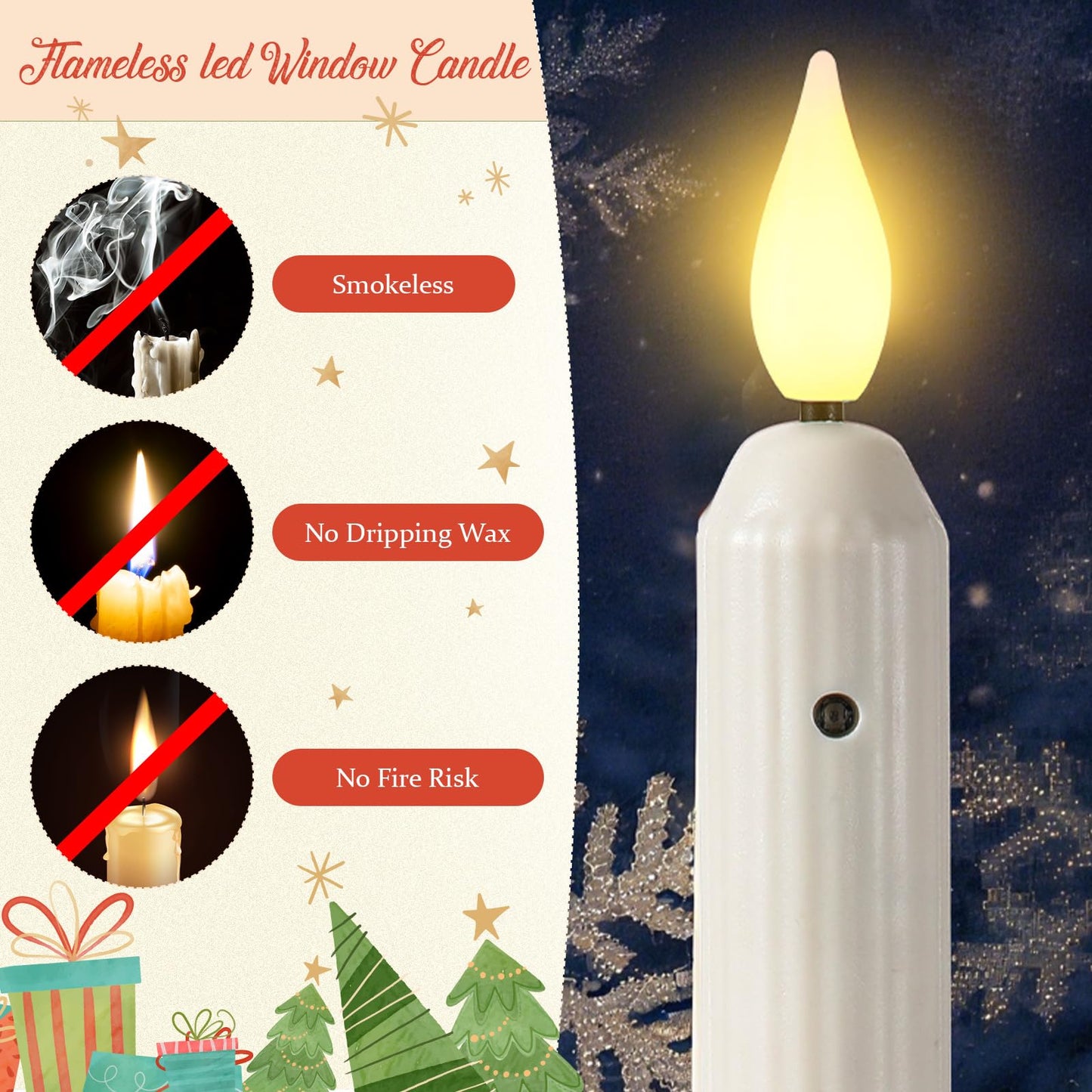 Yungyan 12 Sets Window Candles with Sensor Dusk to Dawn Christmas Window Lights with Suction Cups Battery Operated LED Candlesticks Bulk Flameless Taper Candles for Xmas Holiday Decor (Classic Style)