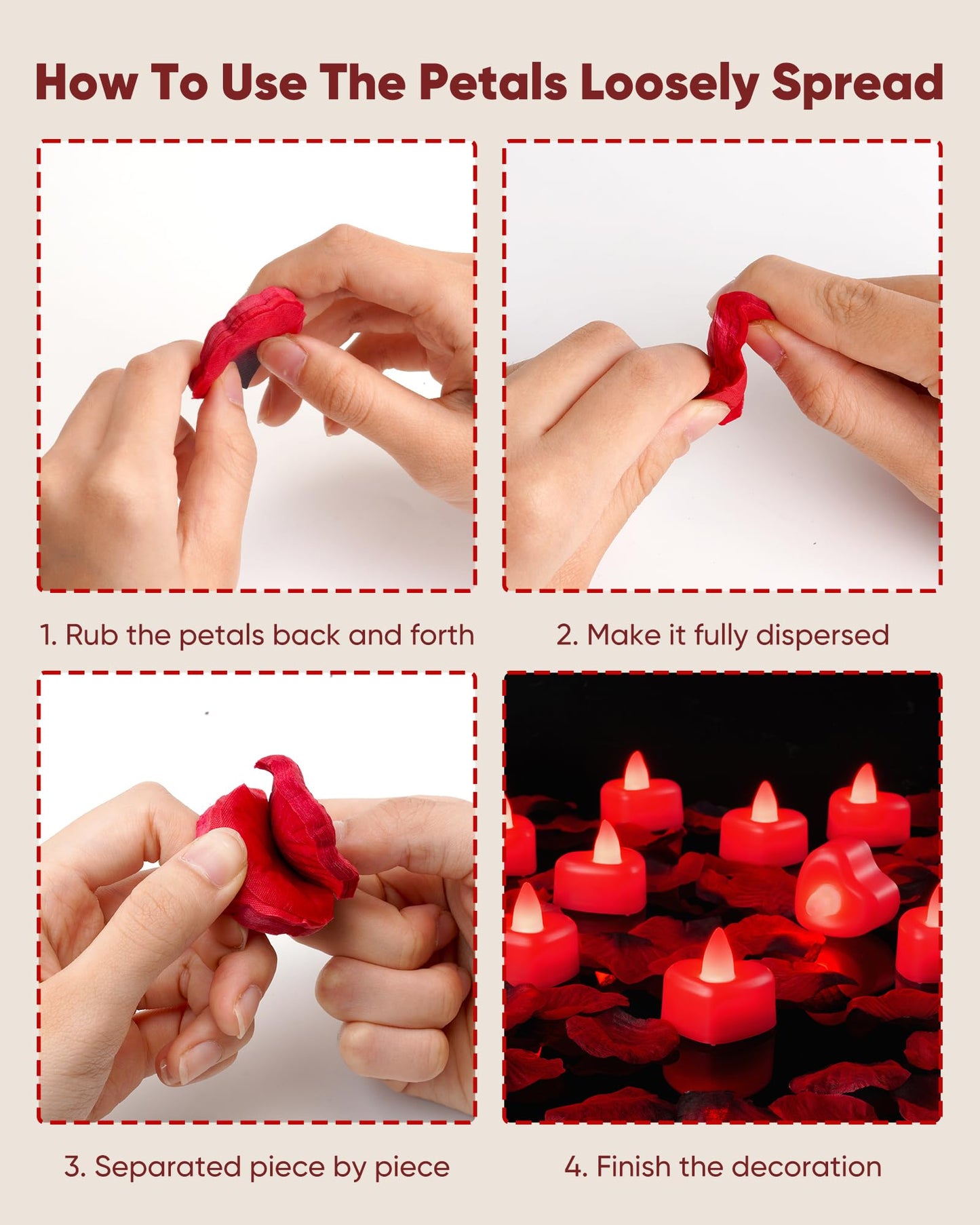 Amagic 1000 Pieces Red Artificial Rose Petals with 12 Red Heart LED Tea Lights, Rose Petals and Candles Set for Proposal, Anniversary, Romantic Night, Wedding Decor