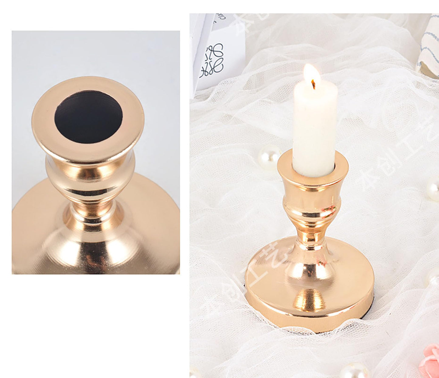 Gold Candle Holder with Stable Base, 3.3 Inch Alloy Holder for Taper Candles, Wedding, Dinning, Party Decoration (Gold)