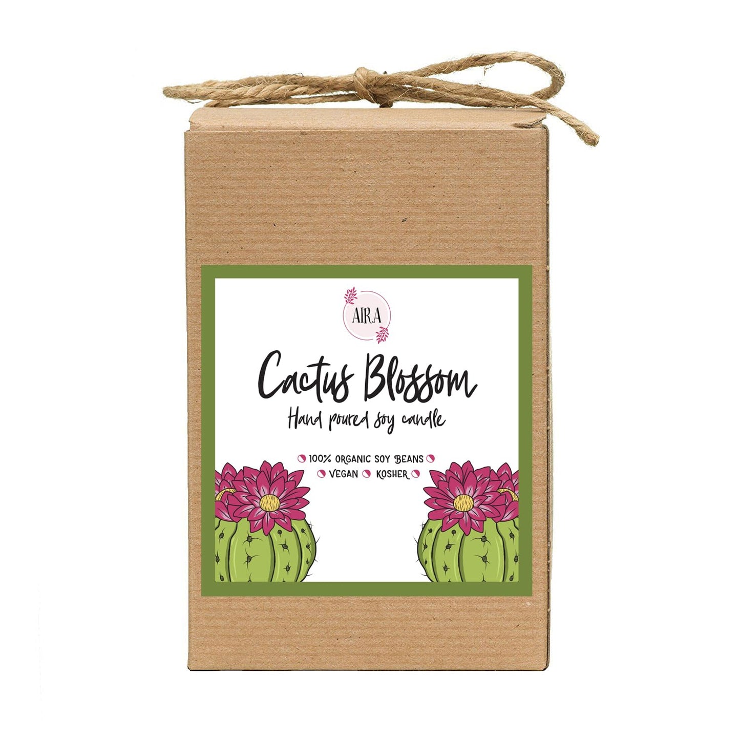 Aira Soy Candles - Organic, Kosher, Vegan, in Mason Jar w/Therapeutic Grade Essential Oil Blends - Hand-Poured 100% Soy Candle Wax - Paraffin Free, Burns 110+ Hours - Cactus Blossom -16 Ounces