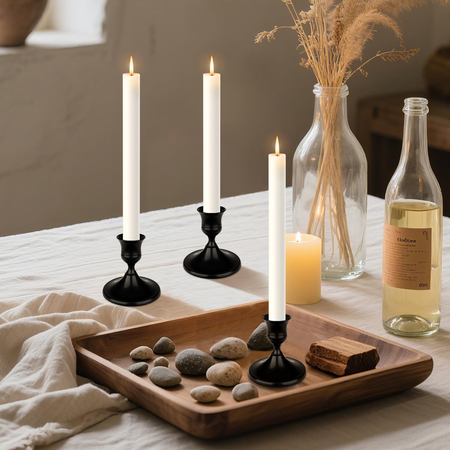 Black Candle Holder Taper Candle Holders, Set of 6 Candlestick Holders Decor for Home Decor, Metal Taper Candleholder for Fall Thanksgiving Halloween Christmas Table Fireplace Decor