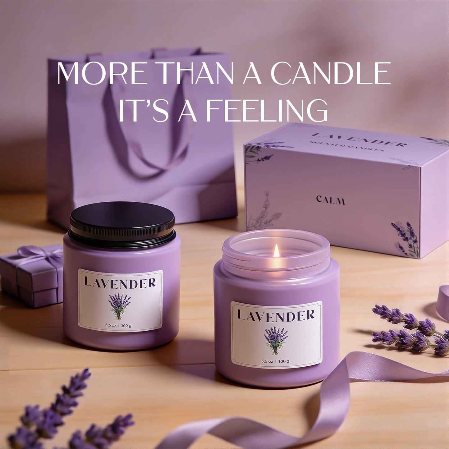 NORVENCE Lavender Candle, Scented Candles Gift Set, Stress Relief Candles for Home, Premium Soy Candle Set, Candles for Women and Men (Purple, 7 oz)