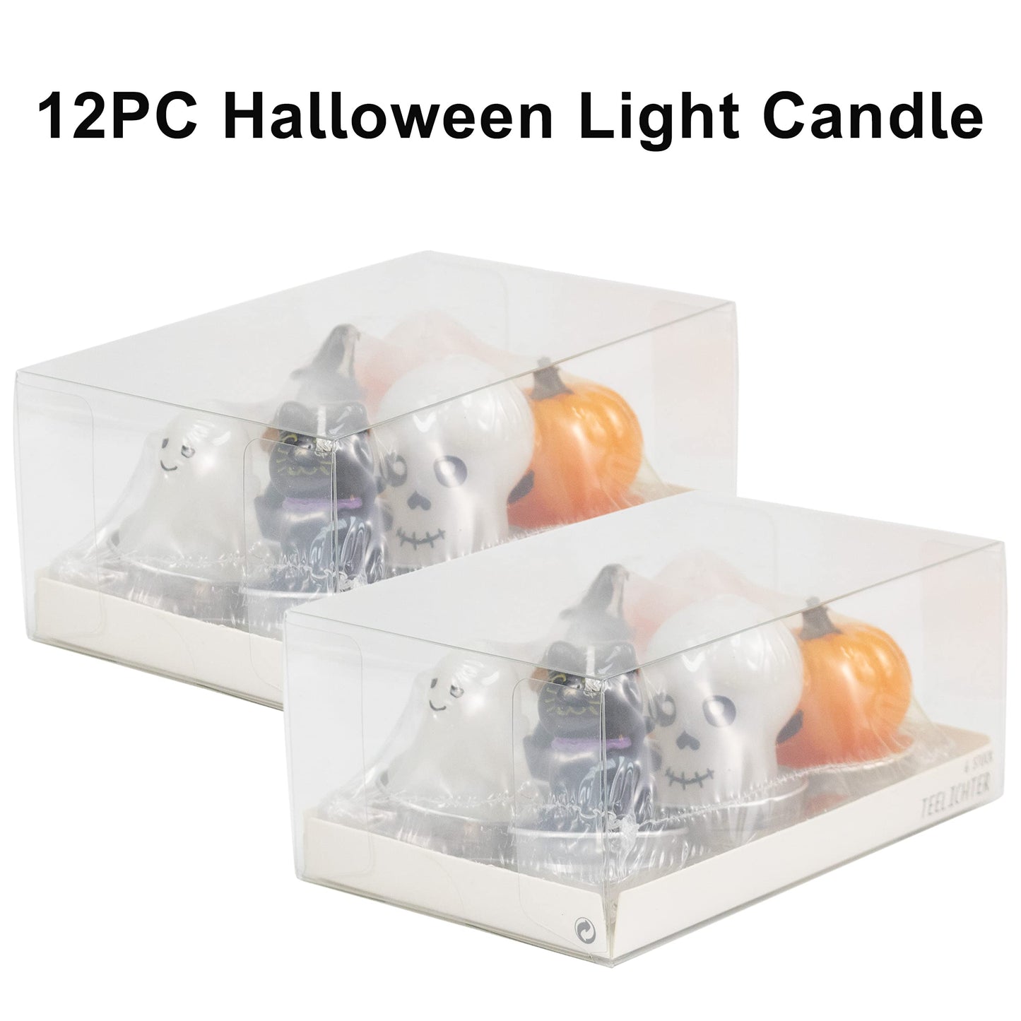 GiftExpress 12 Pcs Halloween Candles 6 Styles, Smokeless Unscented Tealight Candles for Halloween Decoration Party, Ghost, Witch, Skull, Jack O Lantern Pumpkin