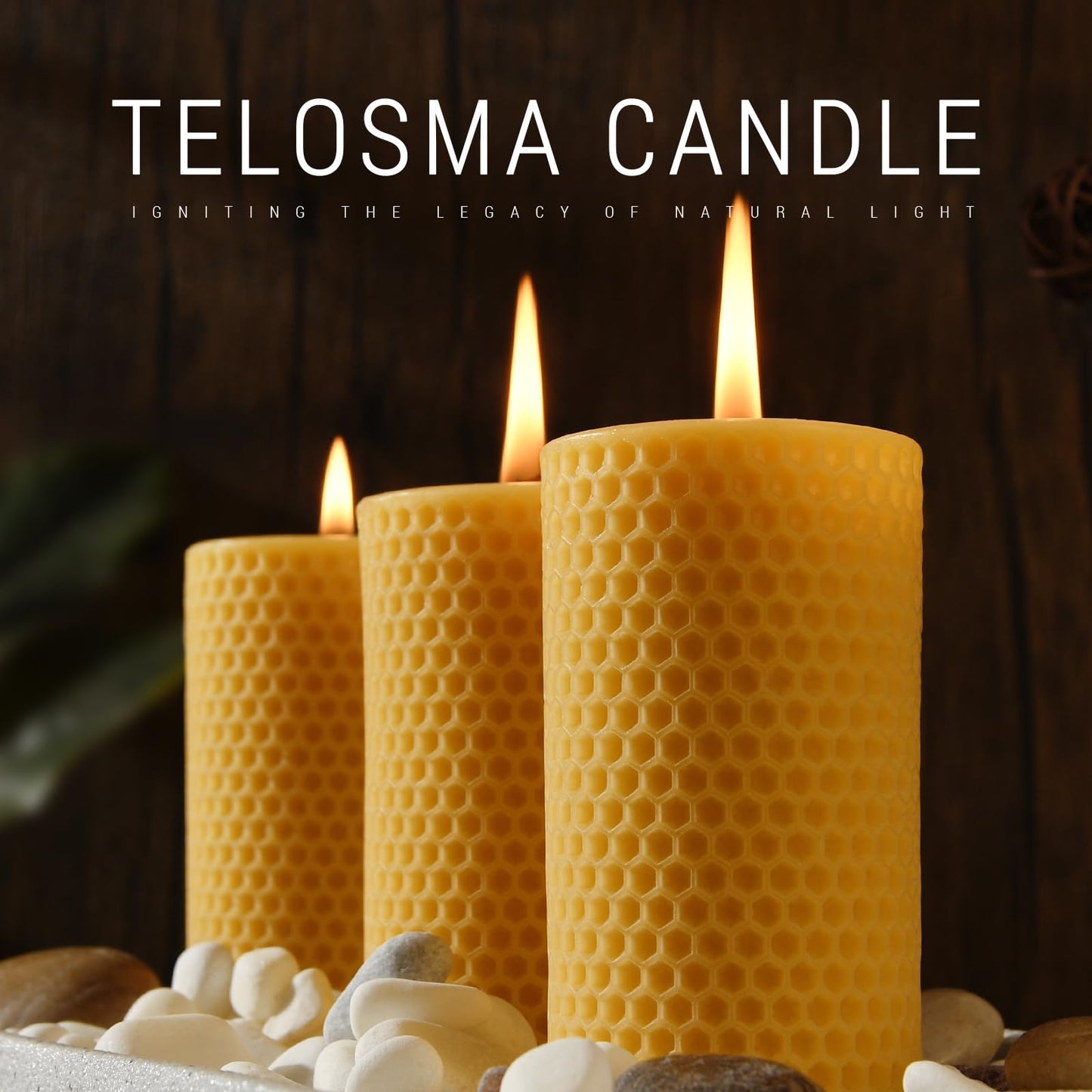 Honeycomb Natural Beeswax Pillar Candles - Pack of 2-100% Pure Beeswax Candles No Scent- for Emergency/Prayer/Relax (2inch Diameter, 4 inch Tall - Yellow)