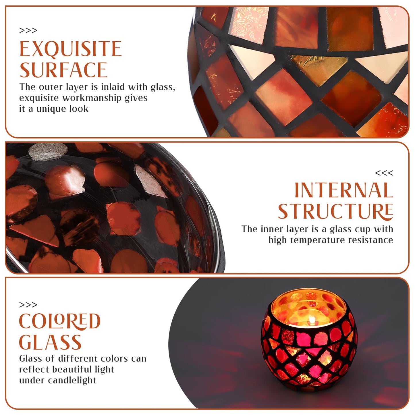 3.3" x 2.7" Valentines Day Votive Candle Holder for Tealight | Romantic Mosaic Tea Light Holder | Candle Lamp Aromatherapy Candlescape Bow | Valentines Day Table Centerpiece, Party Decor